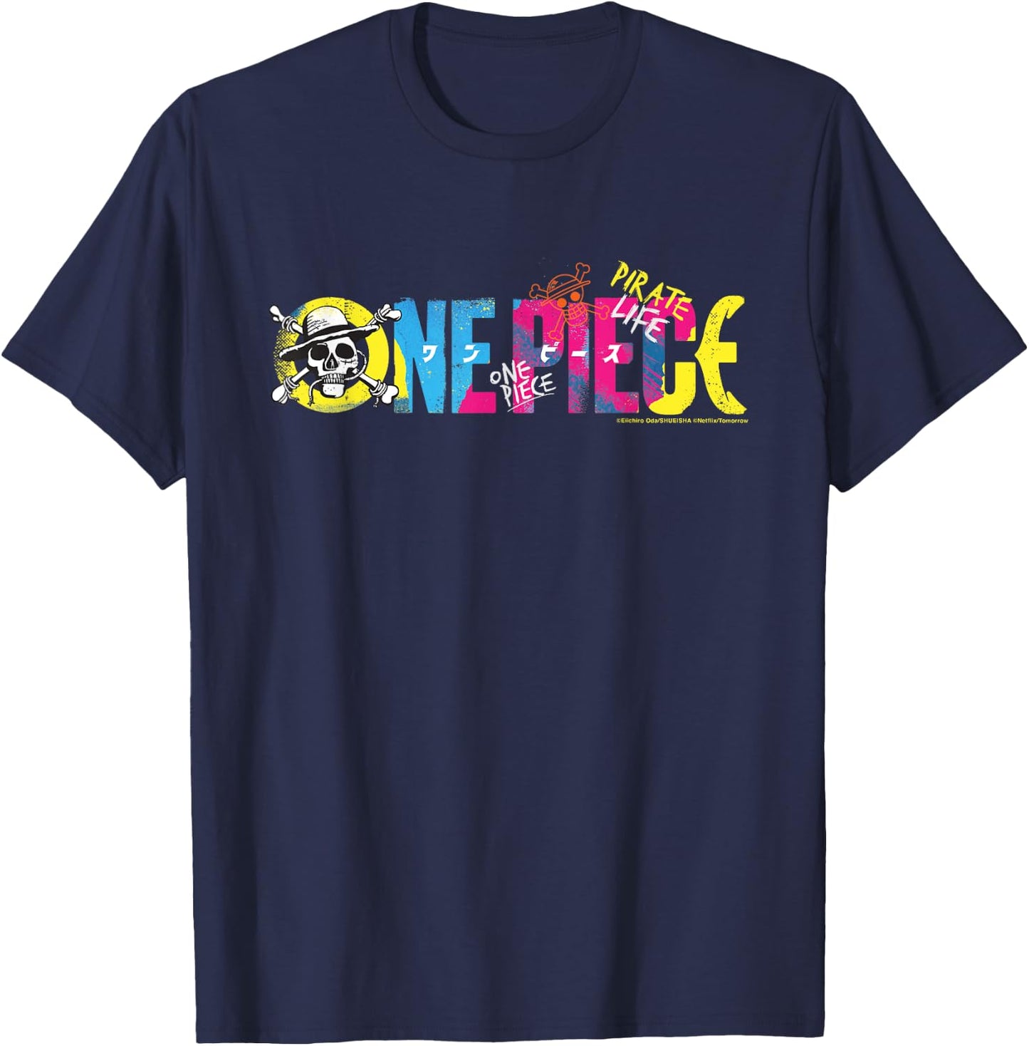 One Piece Anime Pirate Life Straw Hat Pirate Logo , black T-Shirt - T-Shirt | Navy