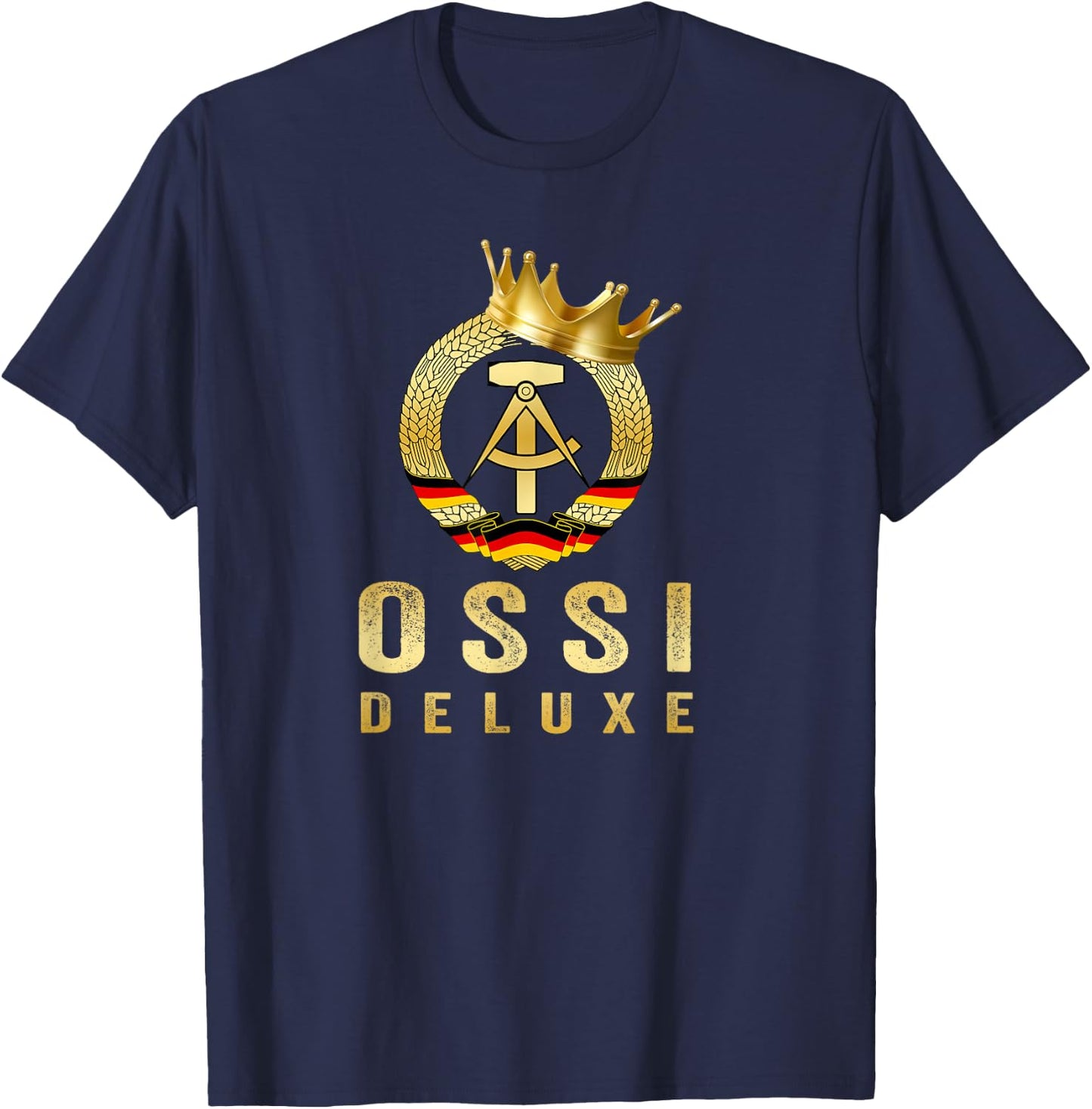 Ossi Delxue – Golden GDR Crest with Crown – East Germany , black T-Shirt - T-Shirt | Navy