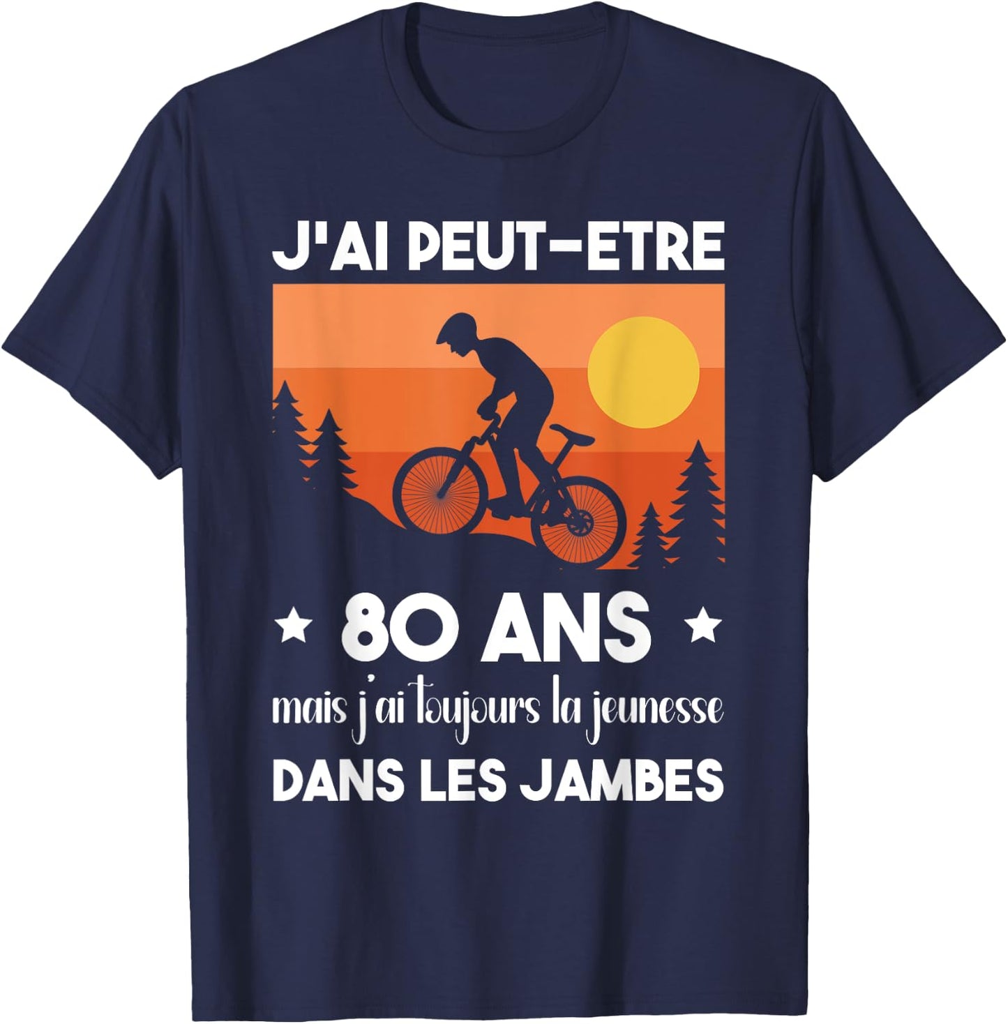 80 Years Birthday Bicycle Vintage Humor Cycling , Black, S T-Shirt - T-Shirt | Navy