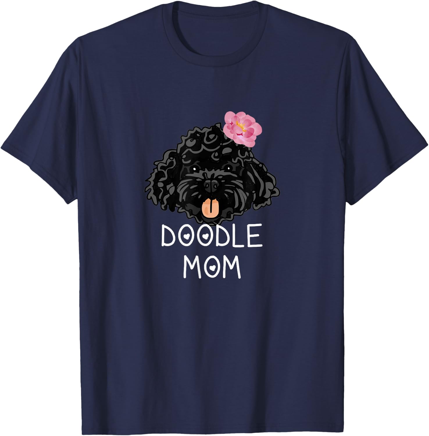 Cute Black Labradoodle doodle with flower T-Shirt - T-Shirt | Navy