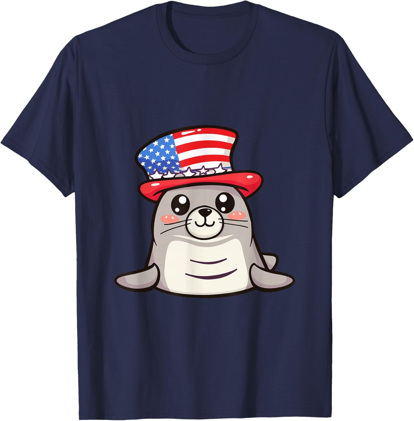 Cute Seal USA Flag | 4th Of July T-Shirt - T-Shirt | Navy