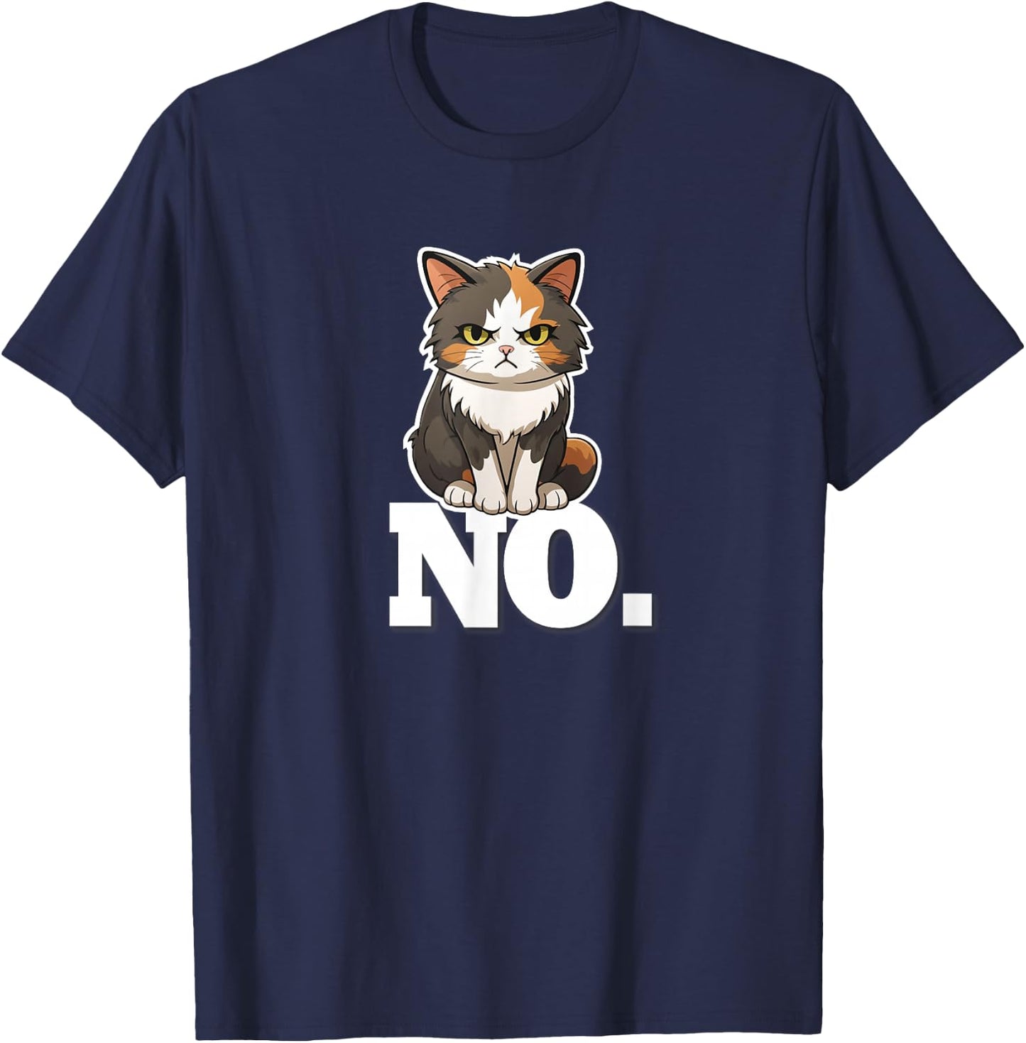 Kids Girls Kawaii Grumpy NO Calico Cat Lover T-Shirt - T-Shirt | Navy