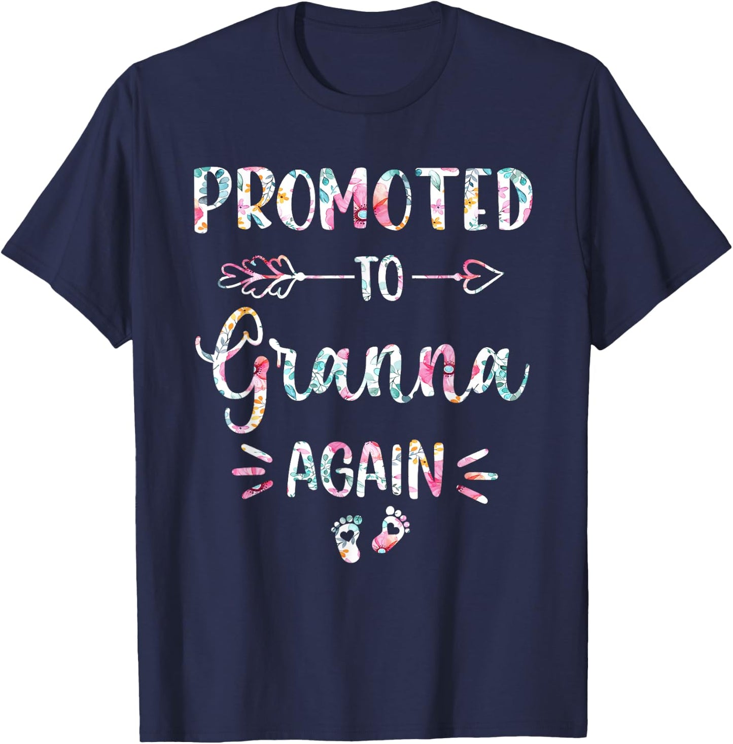Promoted To Granna Again Flower Cute T-Shirt - T-Shirt | Navy