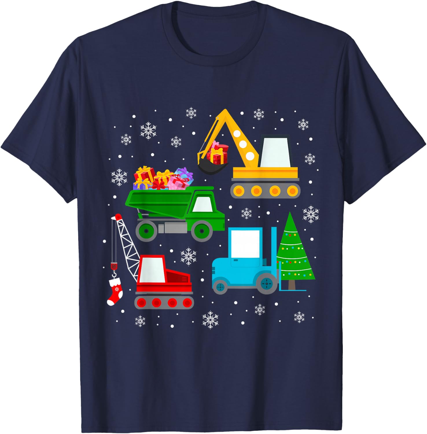 Boys Christmas Shirt Kids Toddler Construction Vehicles Xmas T-Shirt - T-Shirt | Navy