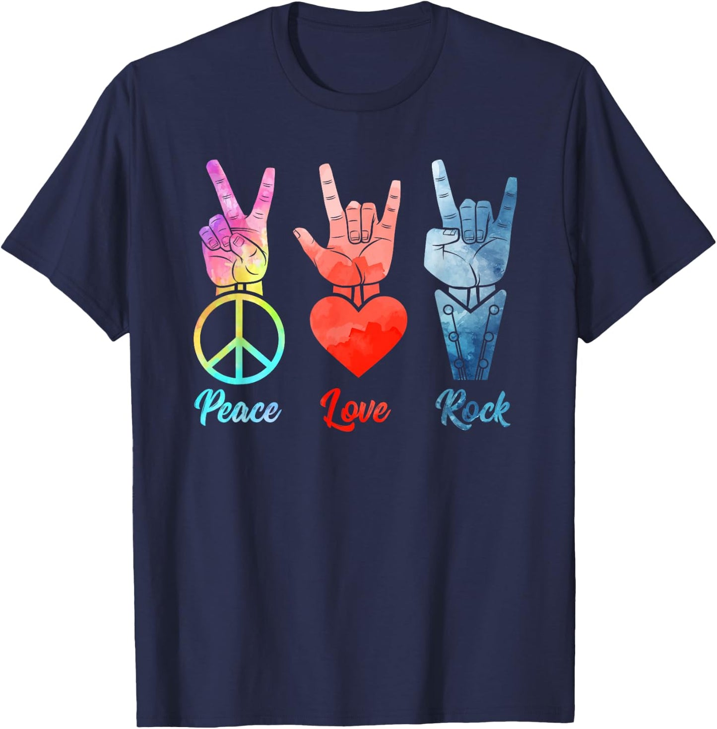 Peace Love Rock & Roll Vintage Peace Loving Musician T-Shirt - T-Shirt | Navy