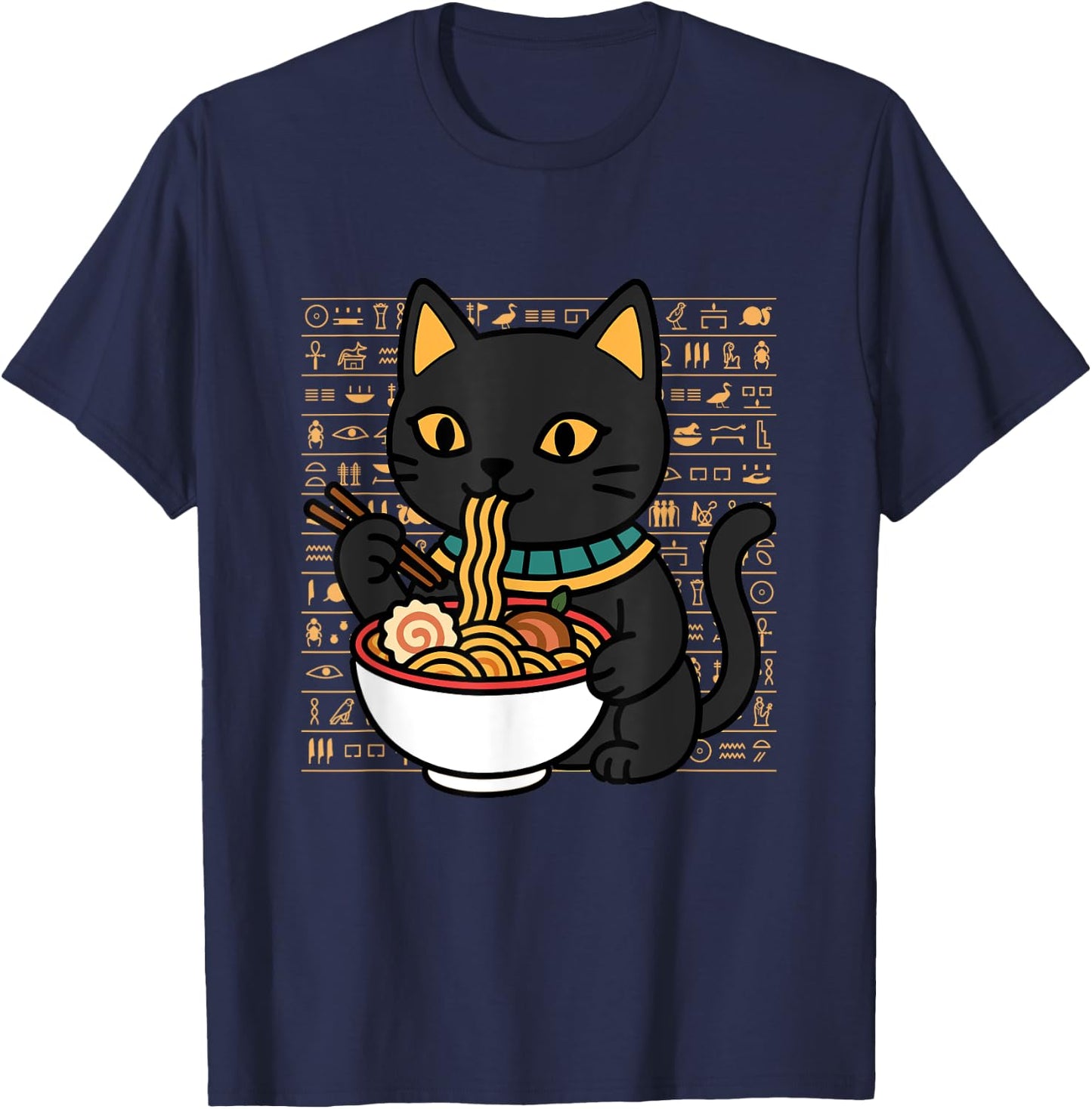 Bast Cat Ramen Egypt Egyptian Mythology Goddess Bastet T-Shirt - T-Shirt | Navy