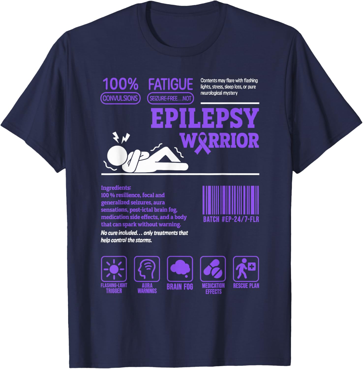Funny Epilepsy Warrior Epilepsy Awareness T-Shirt - T-Shirt | Navy