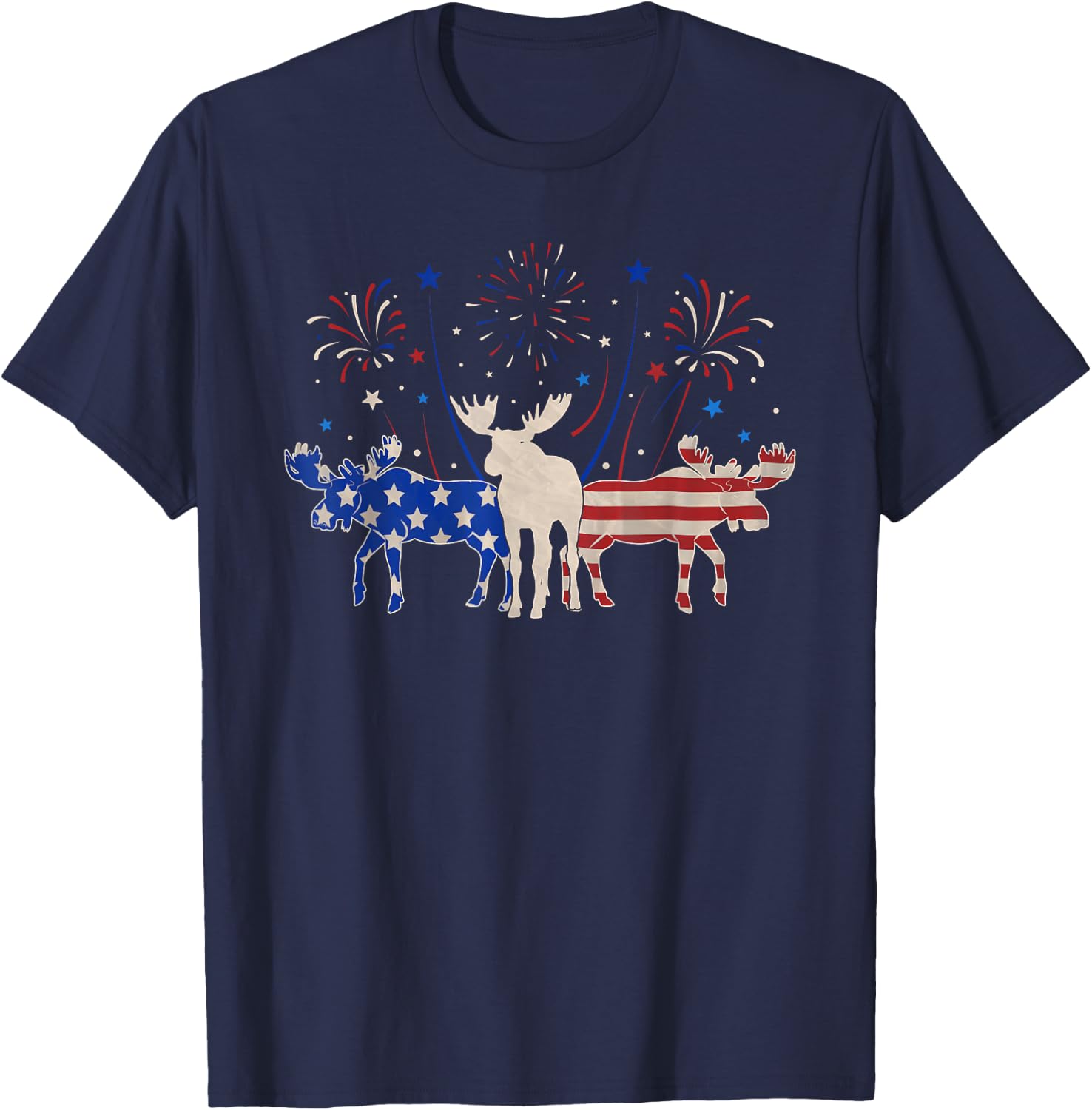 Three Moose 4th of July Patriotic American Flag T-Shirt - T-Shirt | Navy
