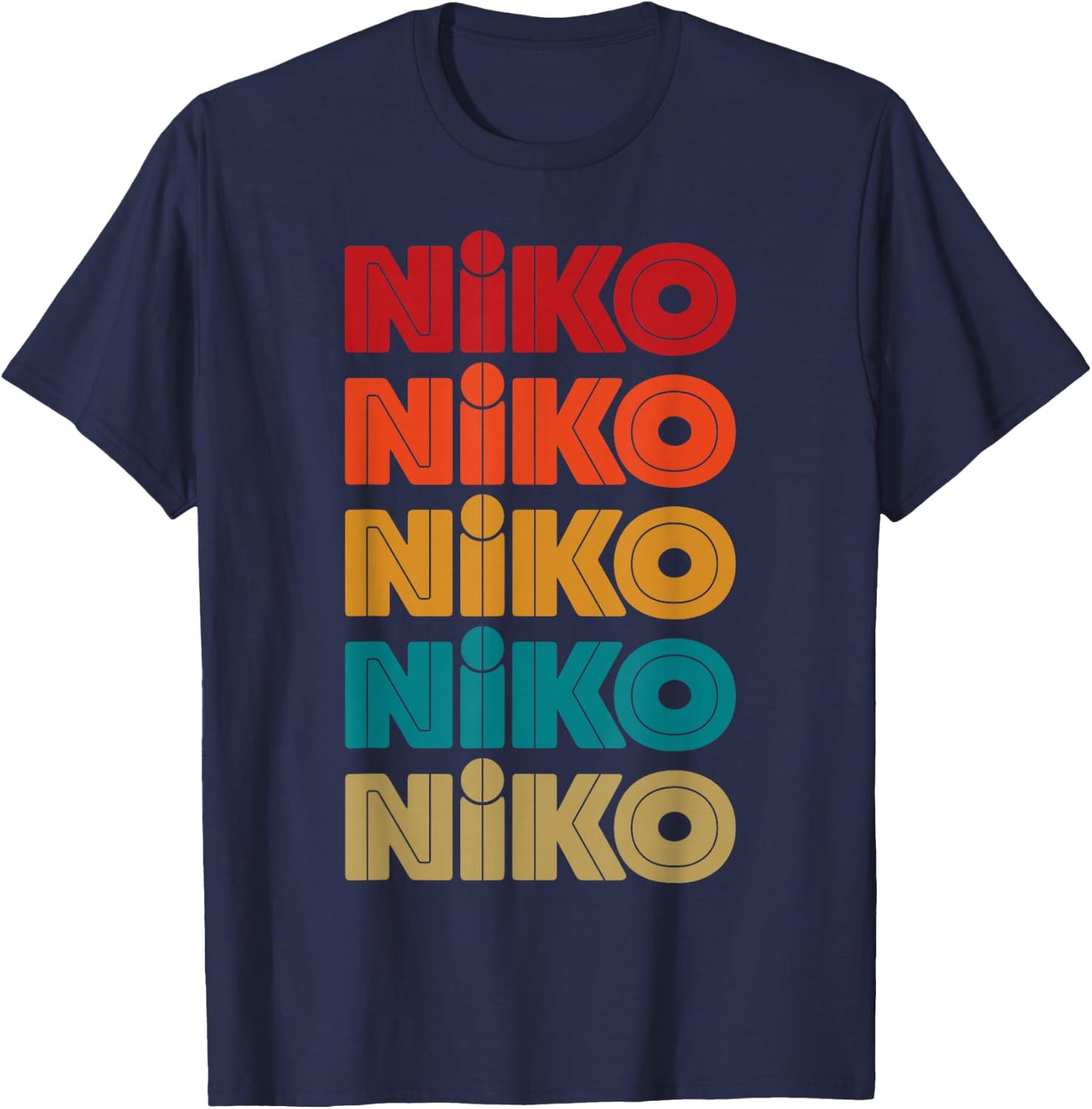 Niko Name, Retro Given Name Colorful Inline Font T-Shirt - T-Shirt | Navy