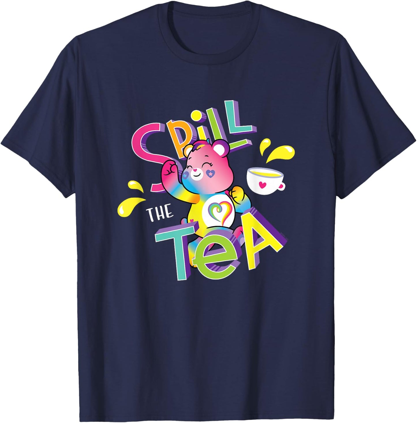 Care Bears Spill the Tea Kindness Keeper Rainbows Cartoon T-Shirt - T-Shirt | Navy