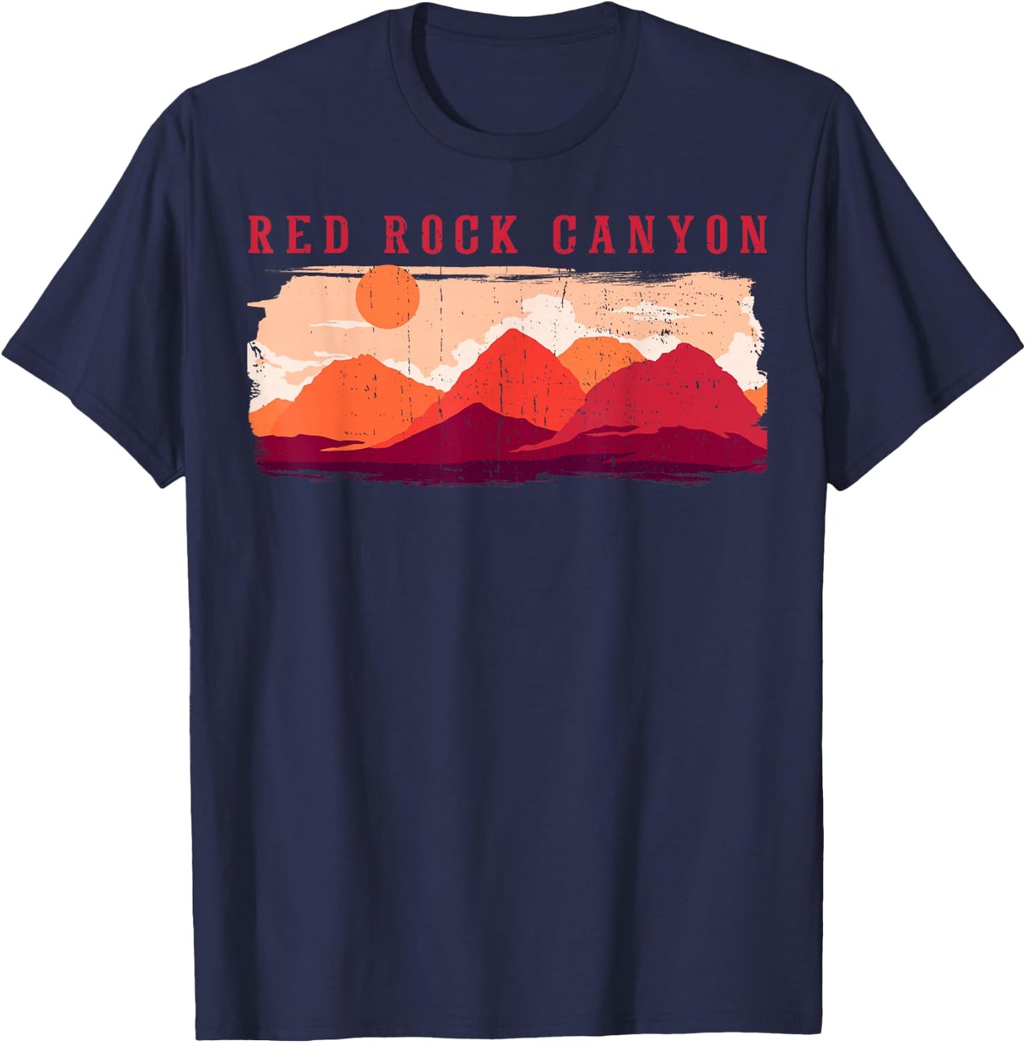 Retro Red Rock Canyon Nevada Souvenir Graphic Themed Print T-Shirt - T-Shirt | Navy