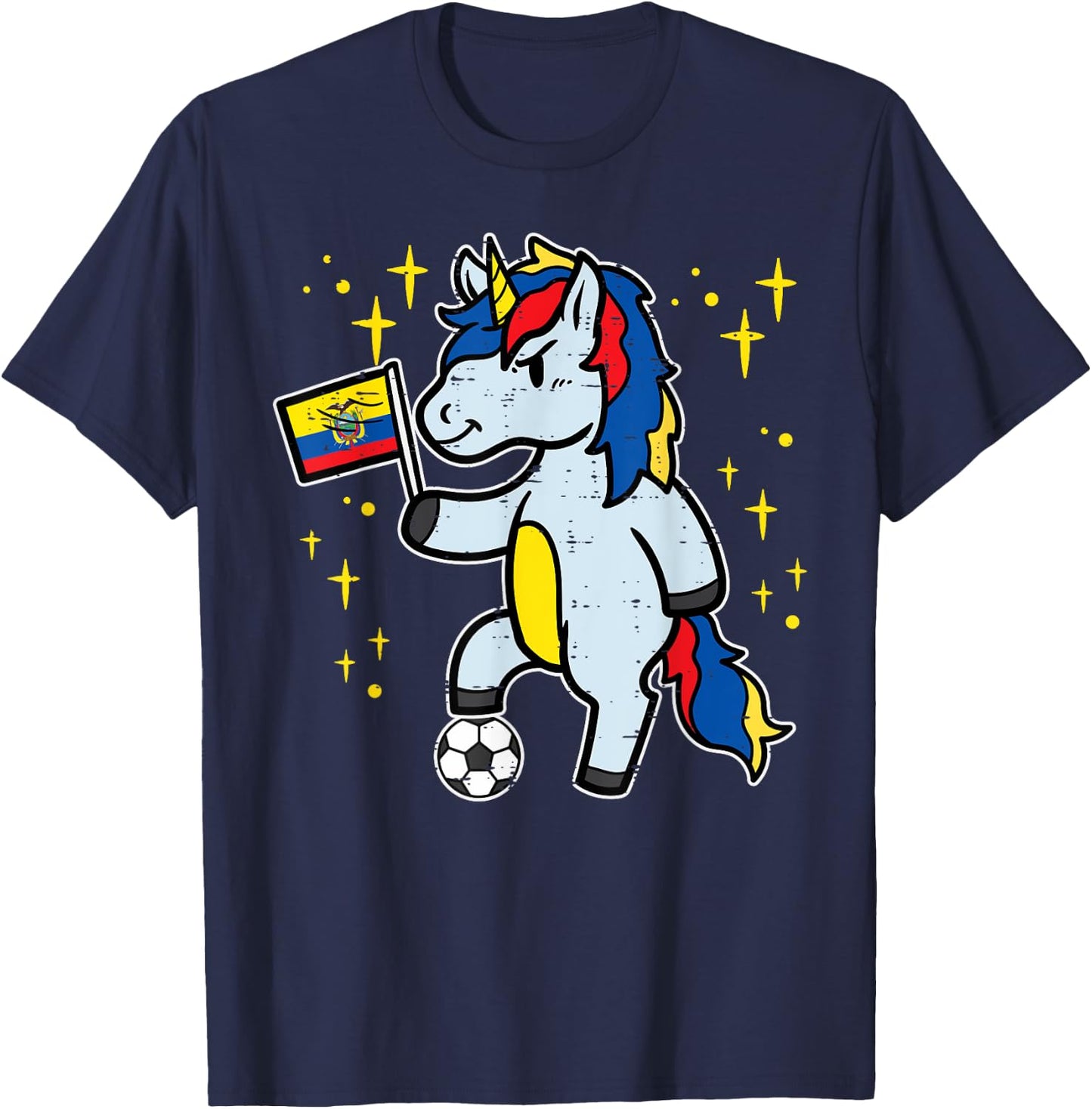 Ecuador Flag Unicorn Football Soccer Fan Women Girls Kids T-Shirt - T-Shirt | Navy