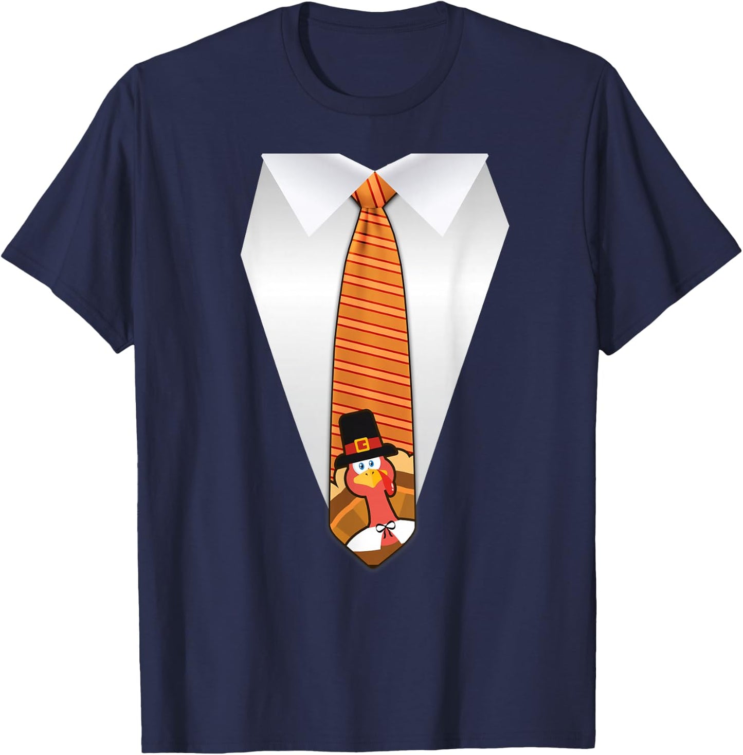 Oh Boy Love It Thanksgiving Family Dinner Tie, Funny Thanksgiving Turkey Tie T-Shirt - T-Shirt | Navy