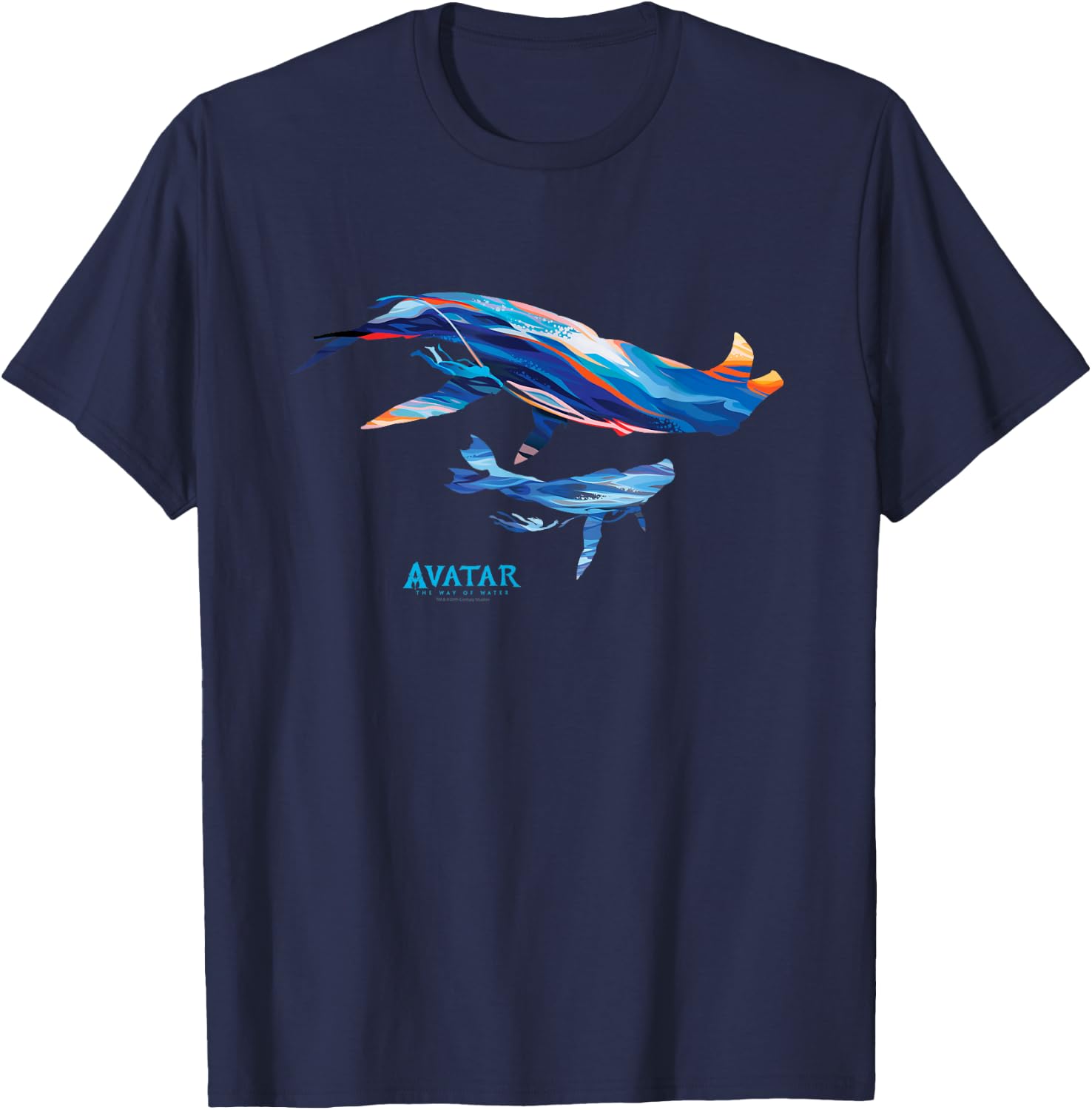 Avatar: The Way of Water Tulkun Mother and Calf Illustrated T-Shirt - T-Shirt | Navy