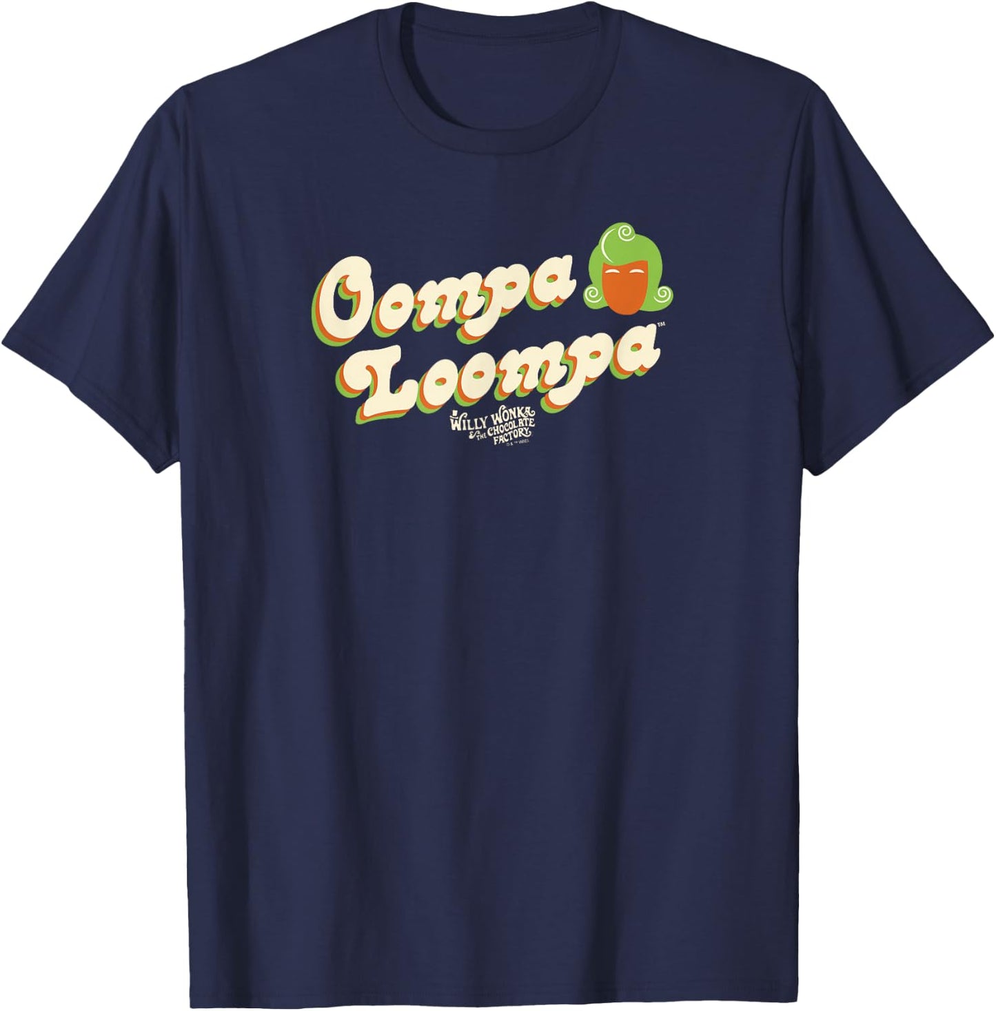 Willy Wonka And The Chocolate Factory Oompa Loompa Retro - , Black, Small, Short Sleeve, , Classic Fit, Solid Colors: 100% Cotton T-Shirt - T-Shirt | Navy