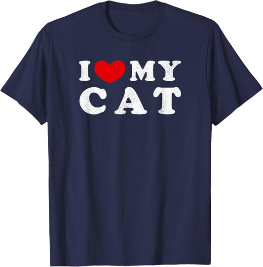 I Love My Cat, I Heart My Cat T-Shirt - T-Shirt | Navy