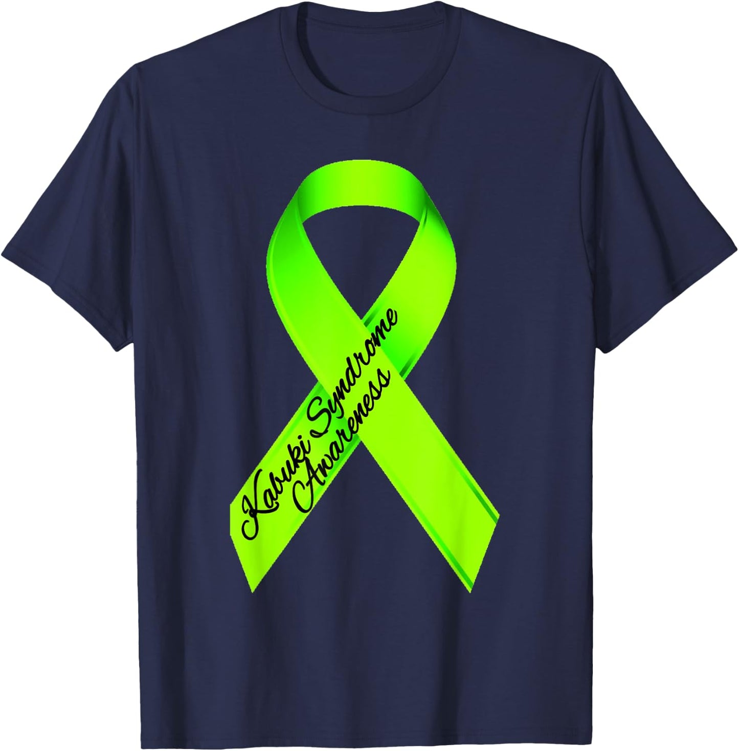 Kabuki Syndrome Awareness Lime Green Graffiti Ribbon T-Shirt - T-Shirt | Navy