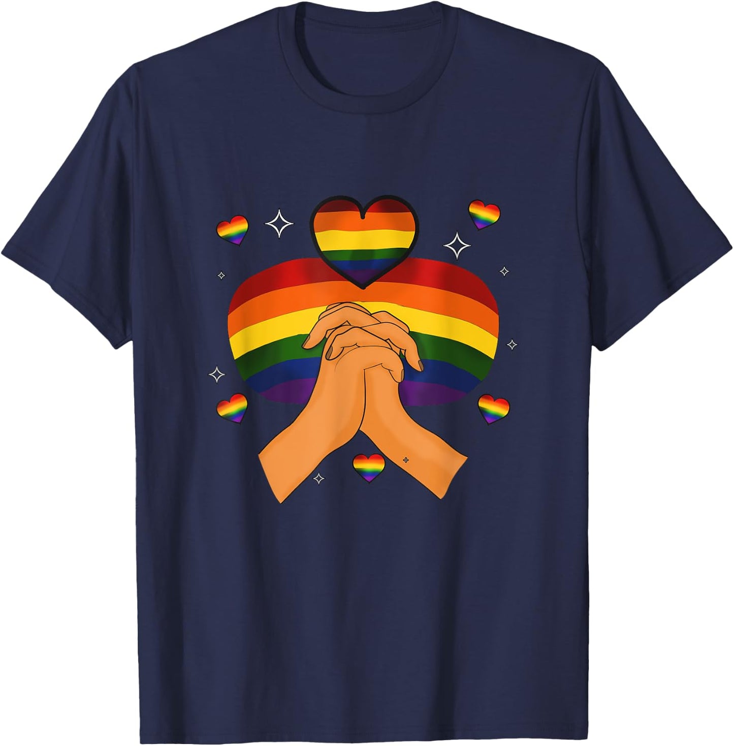 Gay Pride Month LGBTQ LGBT Rainbow Flag Men Holding Hands T-Shirt - T-Shirt | Navy