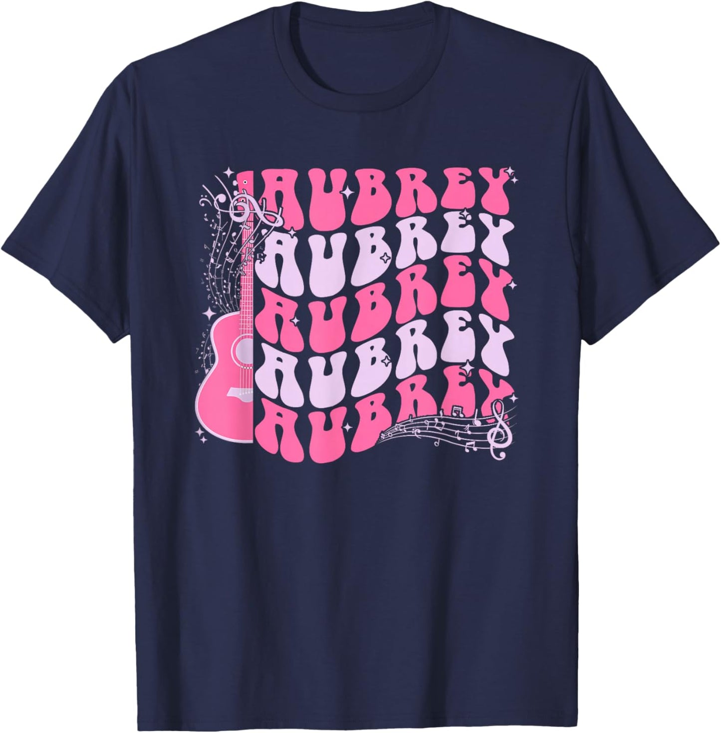 Girl Retro AUBREY First Name Personalized Pink Groovy T-Shirt - T-Shirt | Navy