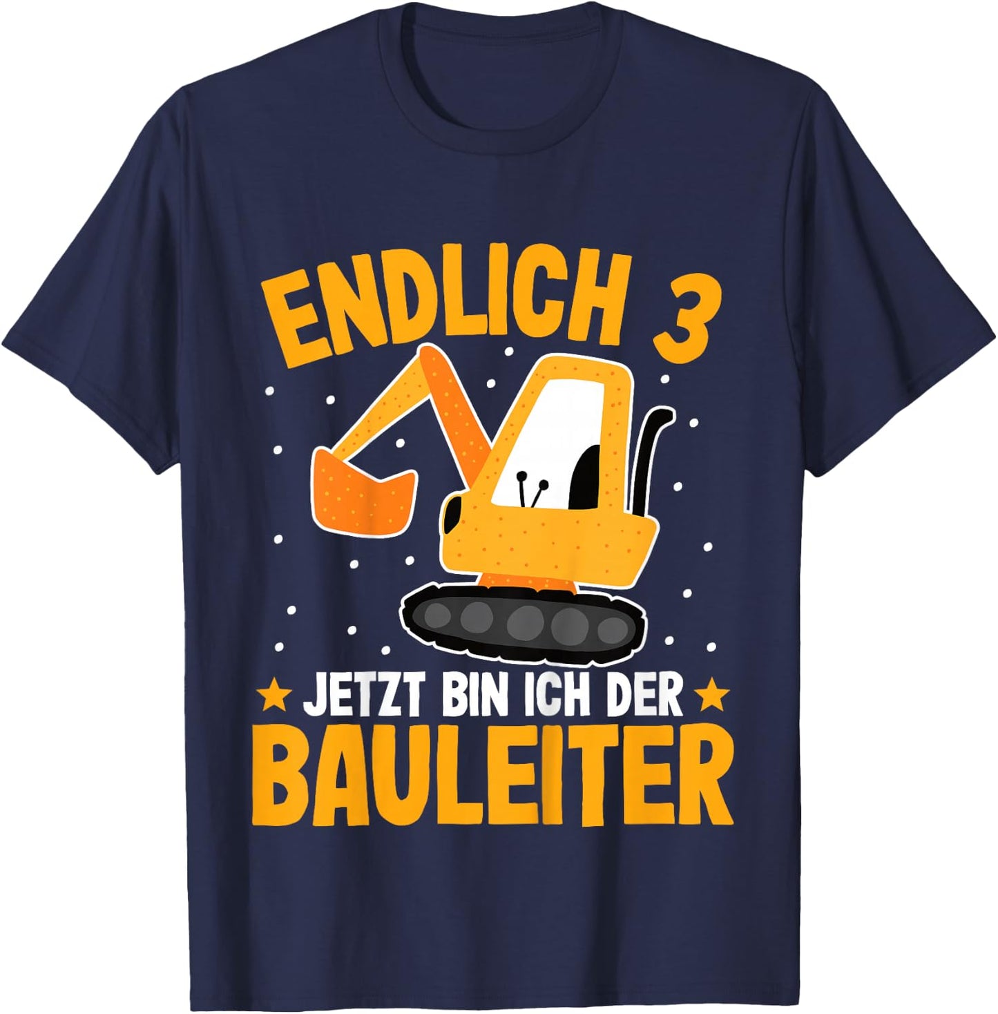 Children's Excavator 3 Years Boy | Boys 3rd Birthday Digger , black T-Shirt - T-Shirt | Navy