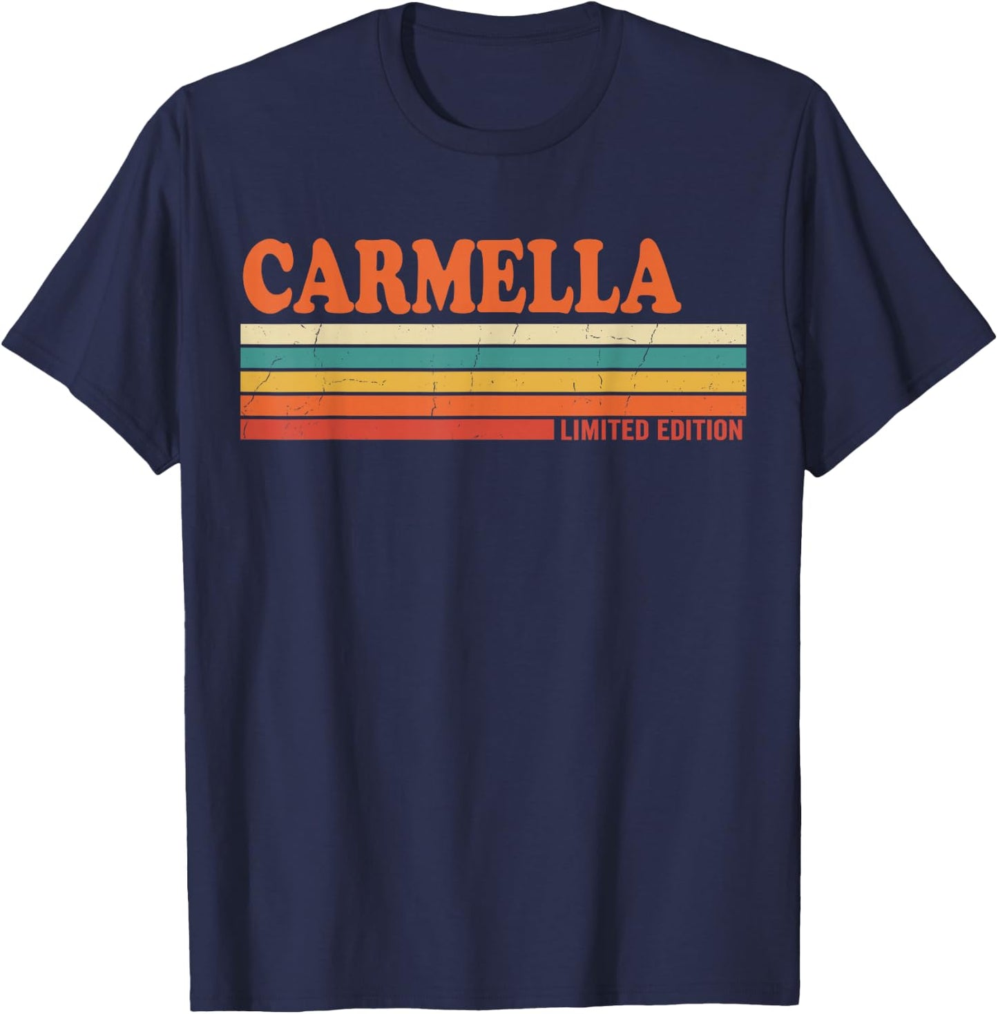 Carmella Retro Personalized First Name Vintage Stripes T-Shirt - T-Shirt | Navy