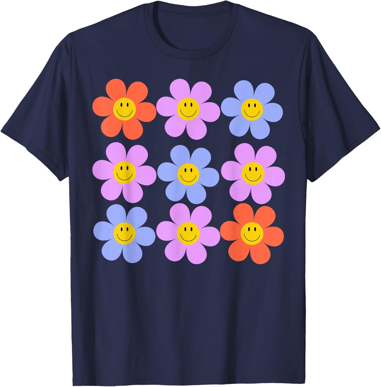 Hippie Retro Flower Power Kawaii Blumen Floral 60er 70er Jahre T-Shirt - T-Shirt | Navy