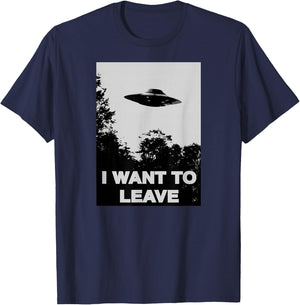 I WANT TO LEAVE UFO Cult Mulder Inspired Alien T-Shirt - T-Shirt | Navy