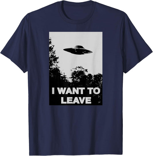 I WANT TO LEAVE UFO Cult Mulder Inspired Alien T-Shirt - T-Shirt | Navy