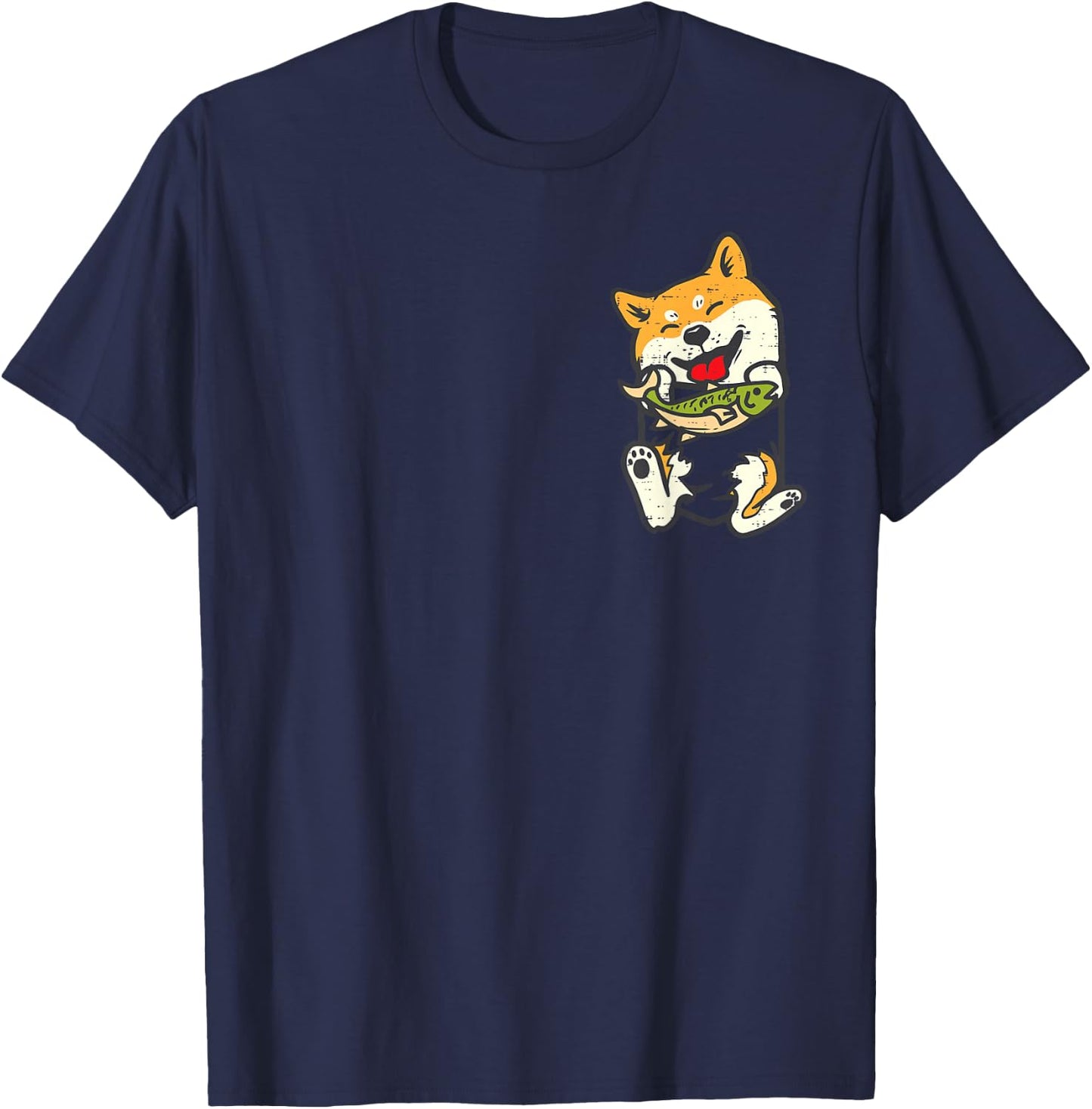 Shiba Inu Dog Fish Pocket Kawaii Fishing Doge Women Men Kids T-Shirt - T-Shirt | Navy