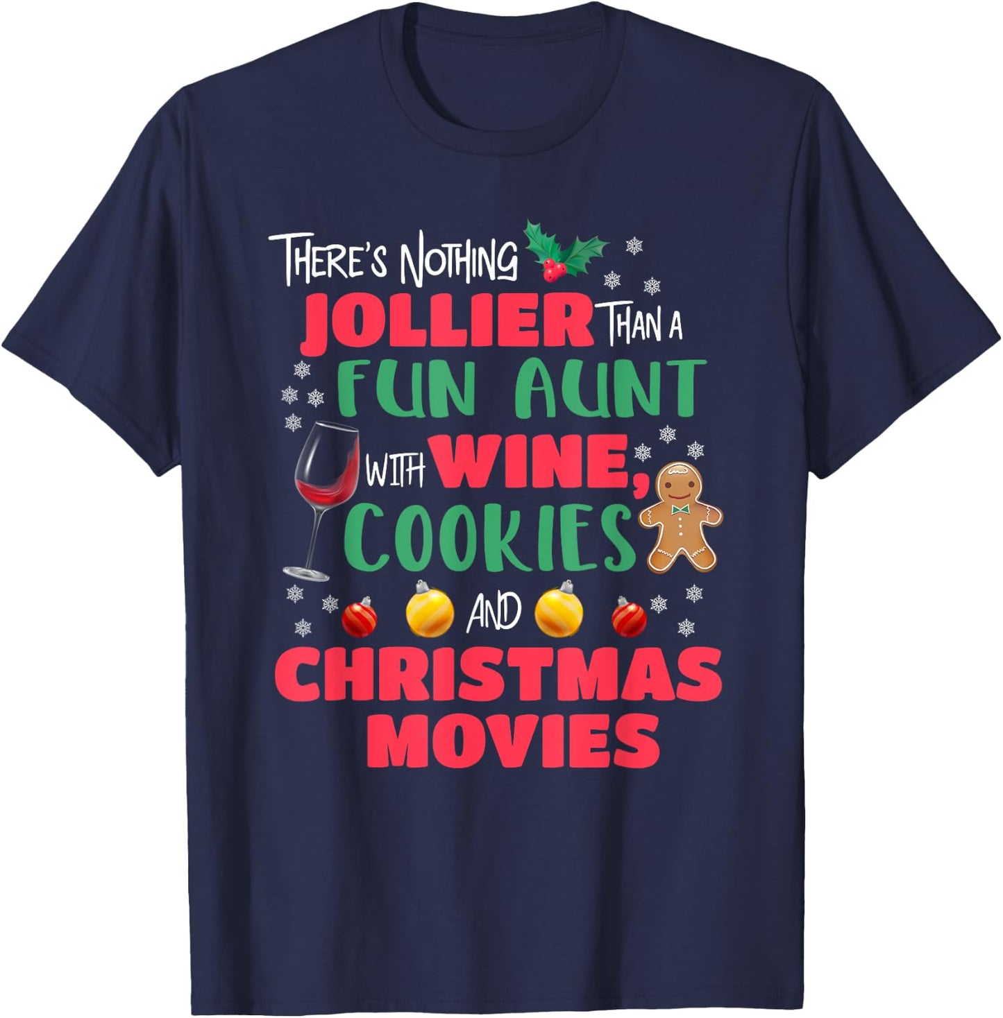 Funny Aunt Christmas Wine & Cookies Holiday Pajamas T-Shirt - T-Shirt | Navy