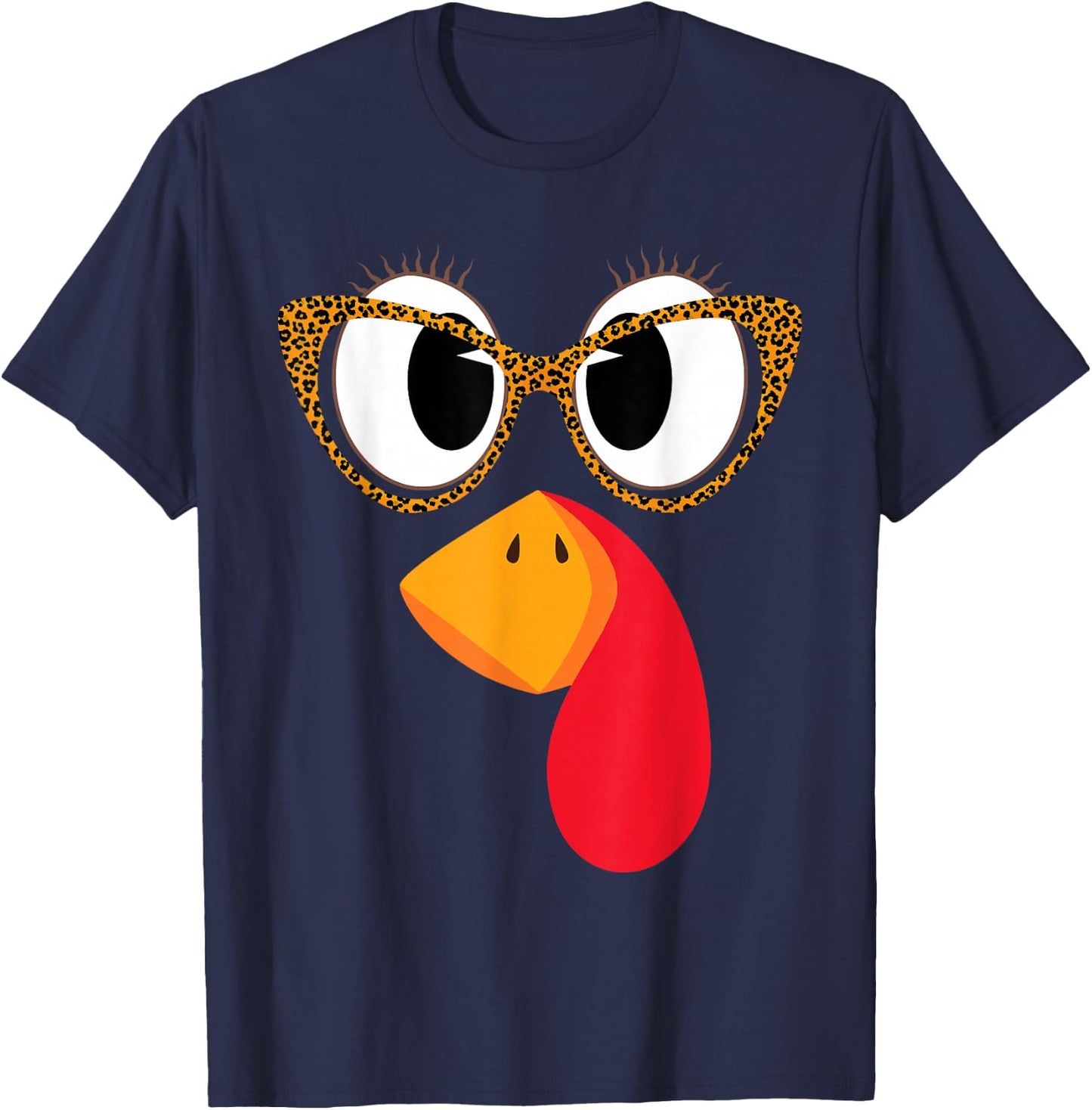 Fun Leopard Glasses Turkey Face - Thanksgiving Women Girl T-Shirt - T-Shirt | Navy