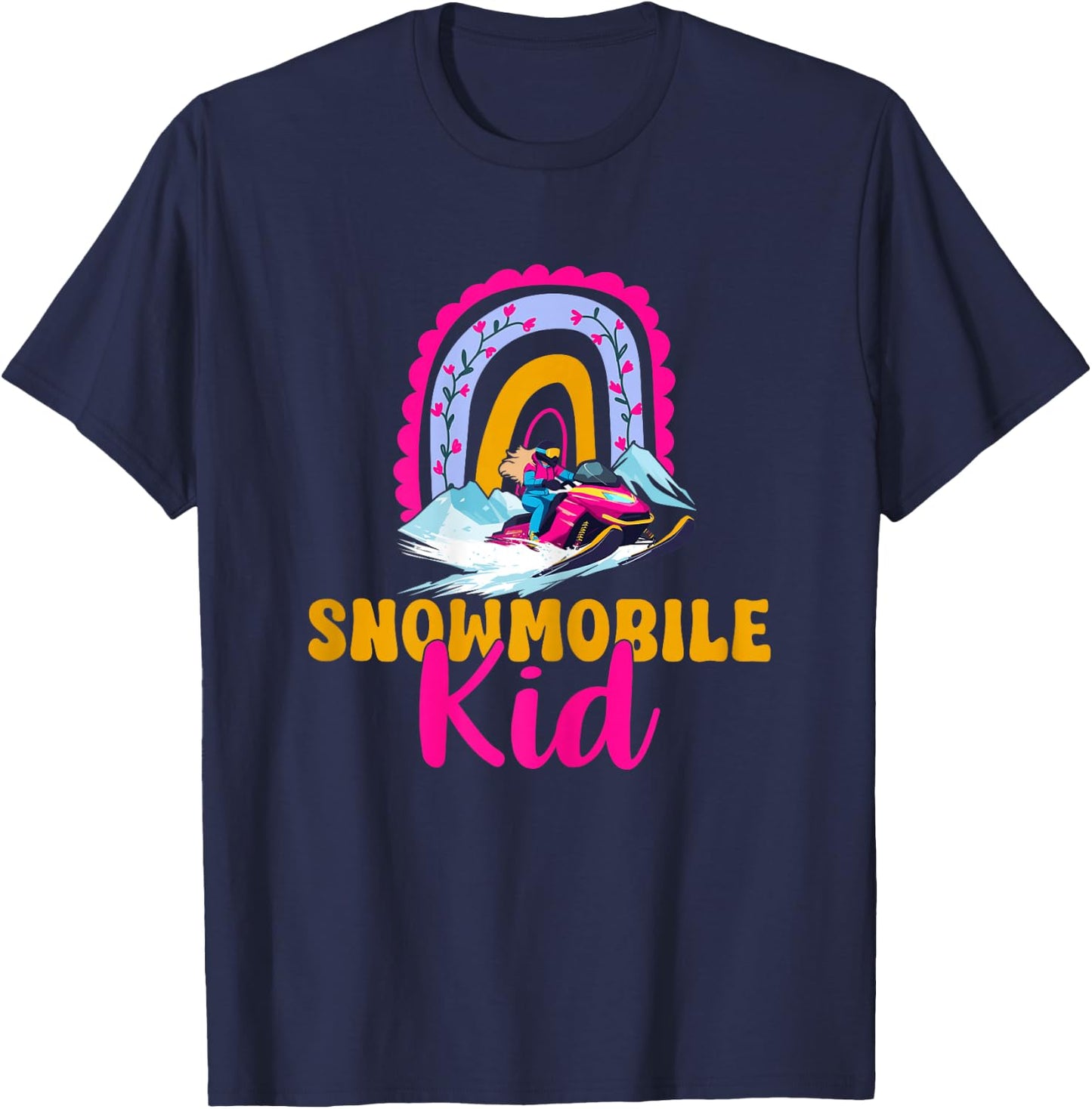 Snowmobile Kid Boho Rainbow Future Snowmobile Rider T-Shirt - T-Shirt | Navy