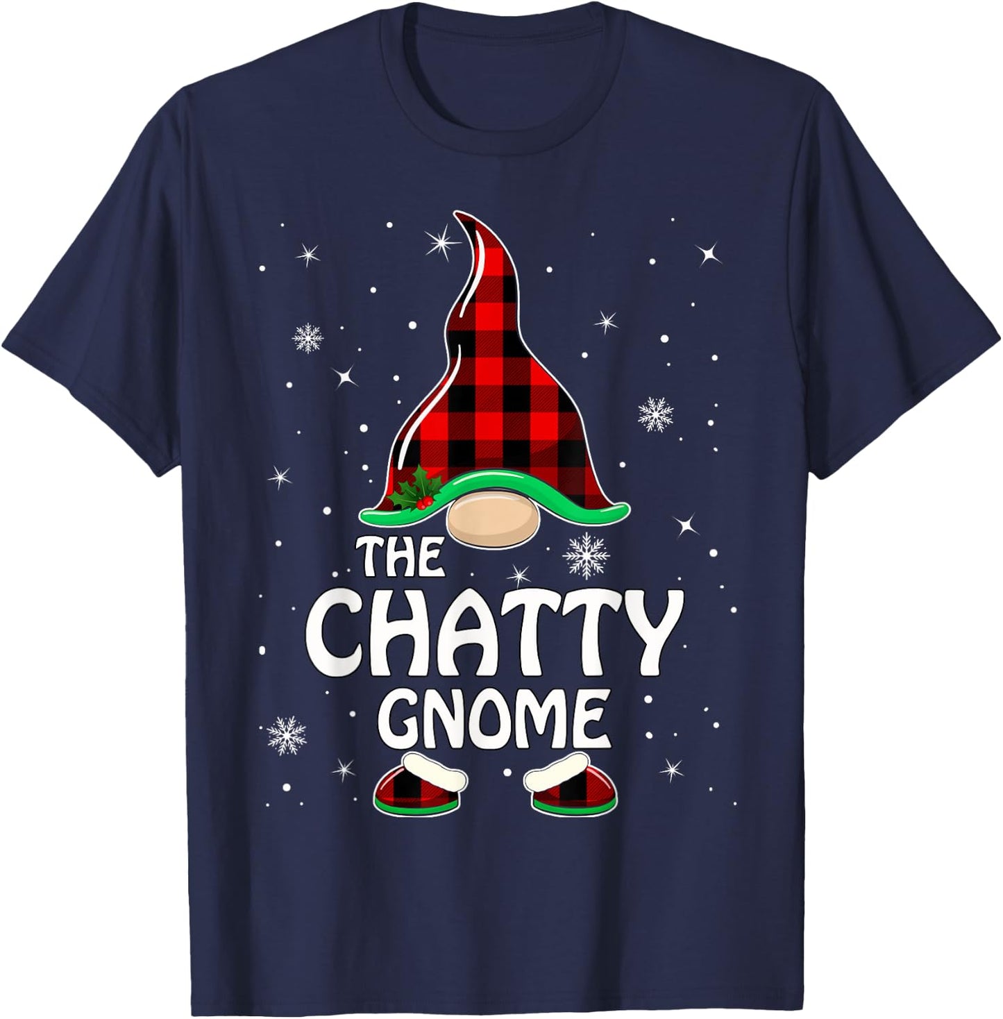 Chatty Gnome Buffalo Plaid Matching Family Christmas Pajama T-Shirt - T-Shirt | Navy