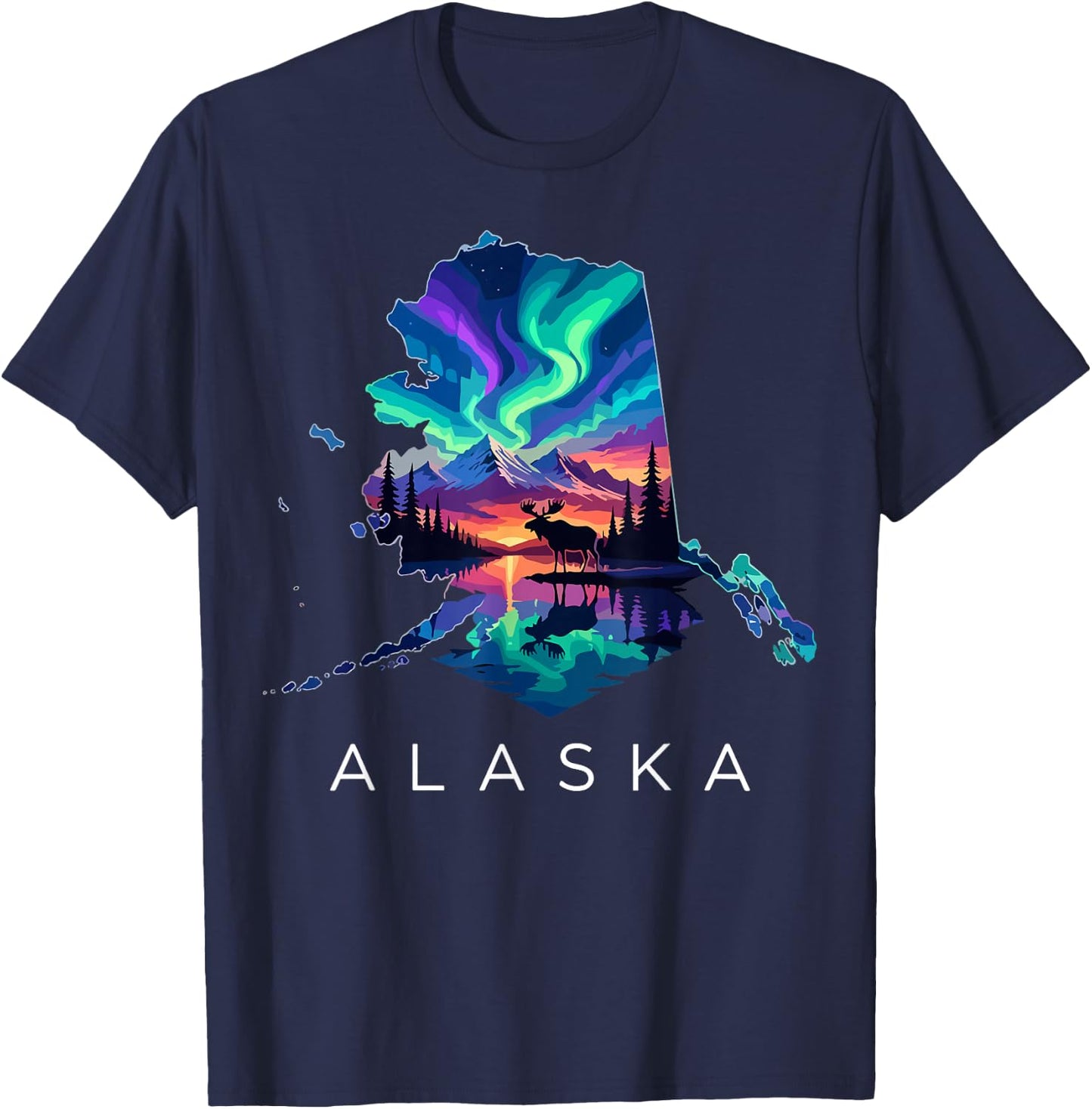 Alaska Moose Animal Alaskan Map T-Shirt - T-Shirt | Navy