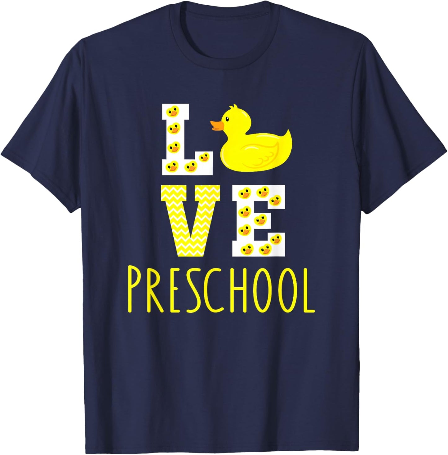 Love Preschool Back To School Yellow Duck Preschool Teacher T-Shirt - T-Shirt | Navy