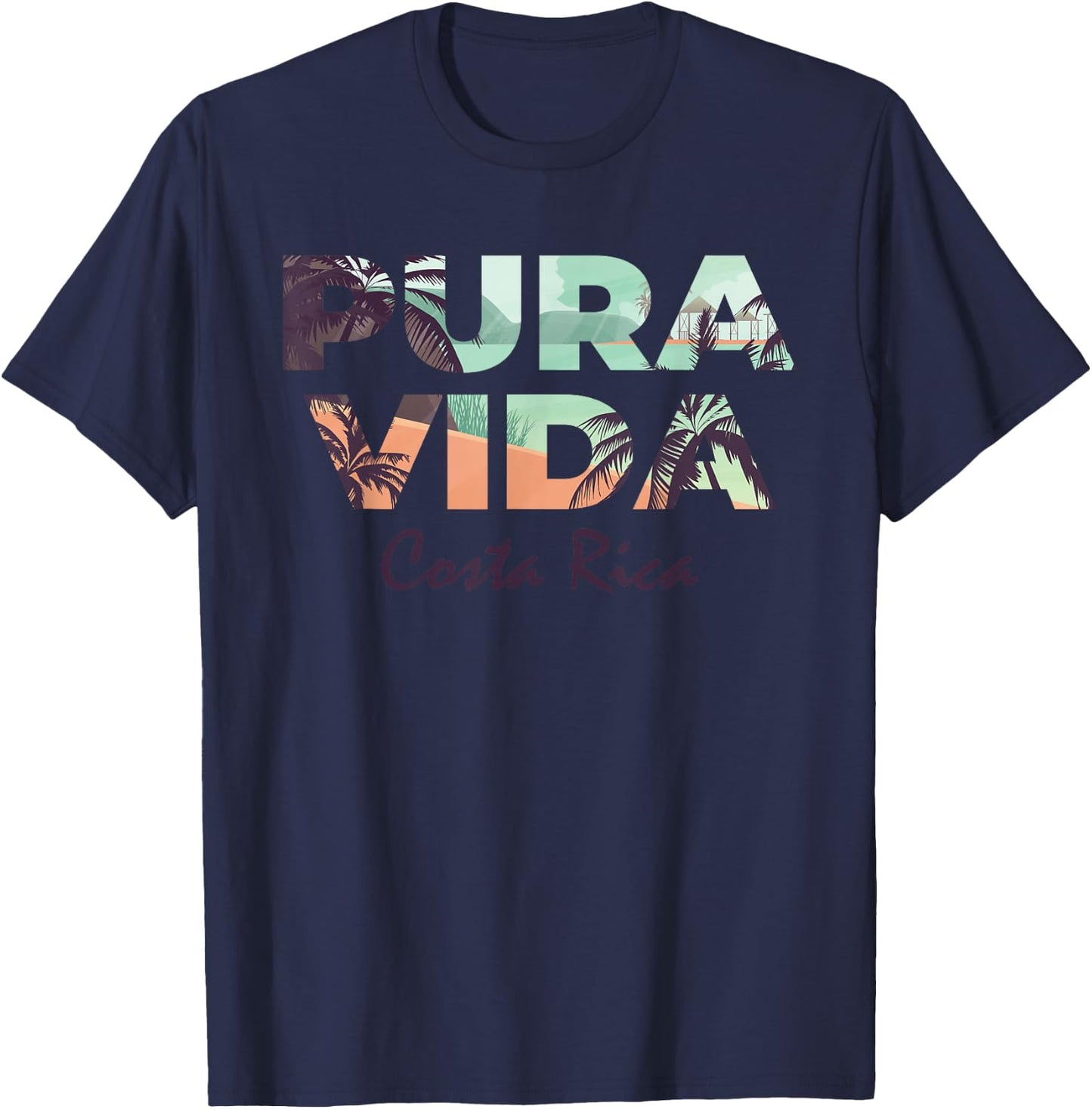 Pura Vida Costa Rica Colorful Tropical Beach , gray T-Shirt - T-Shirt | Navy