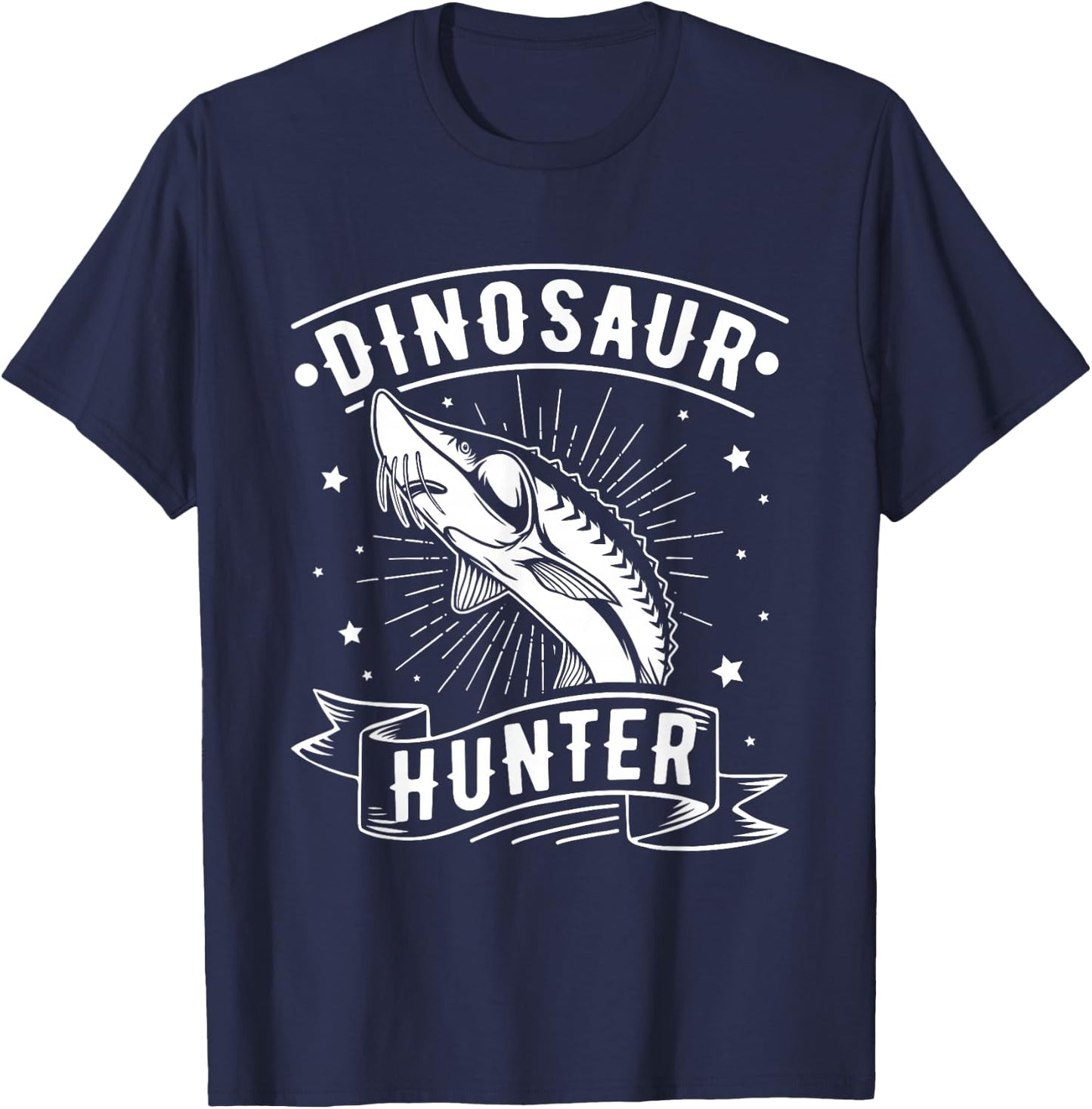 Dinosaur Hunter - Sturgeon Fishing T-Shirt - T-Shirt | Navy