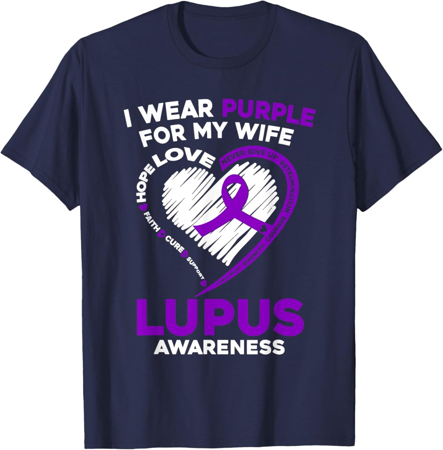 Wear Purple For My Wife Lupus Awareness Purple Support T-Shirt - T-Shirt | Navy
