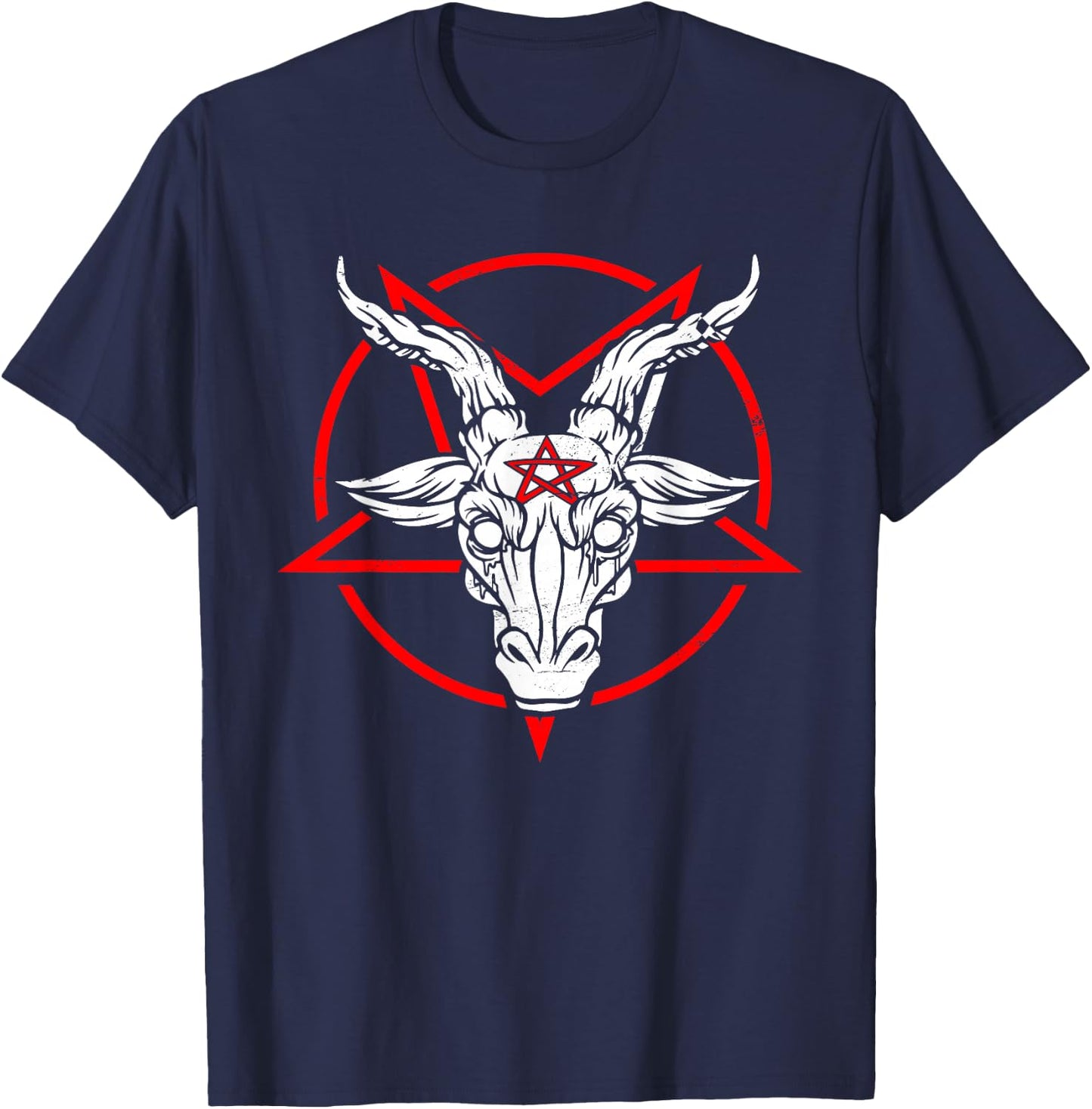 Antichrist Occult Satan Funny Satanic Goat Pentagram Atheist T-Shirt - T-Shirt | Navy