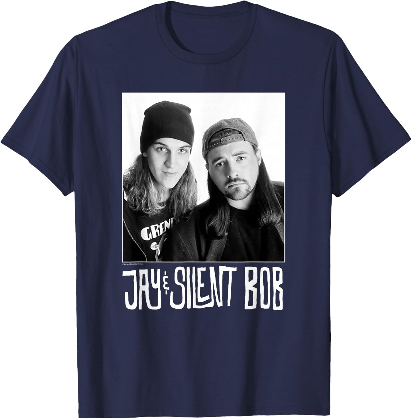 Jay & Silent Bob Close Up Black & White Portrait T-Shirt - T-Shirt | Navy