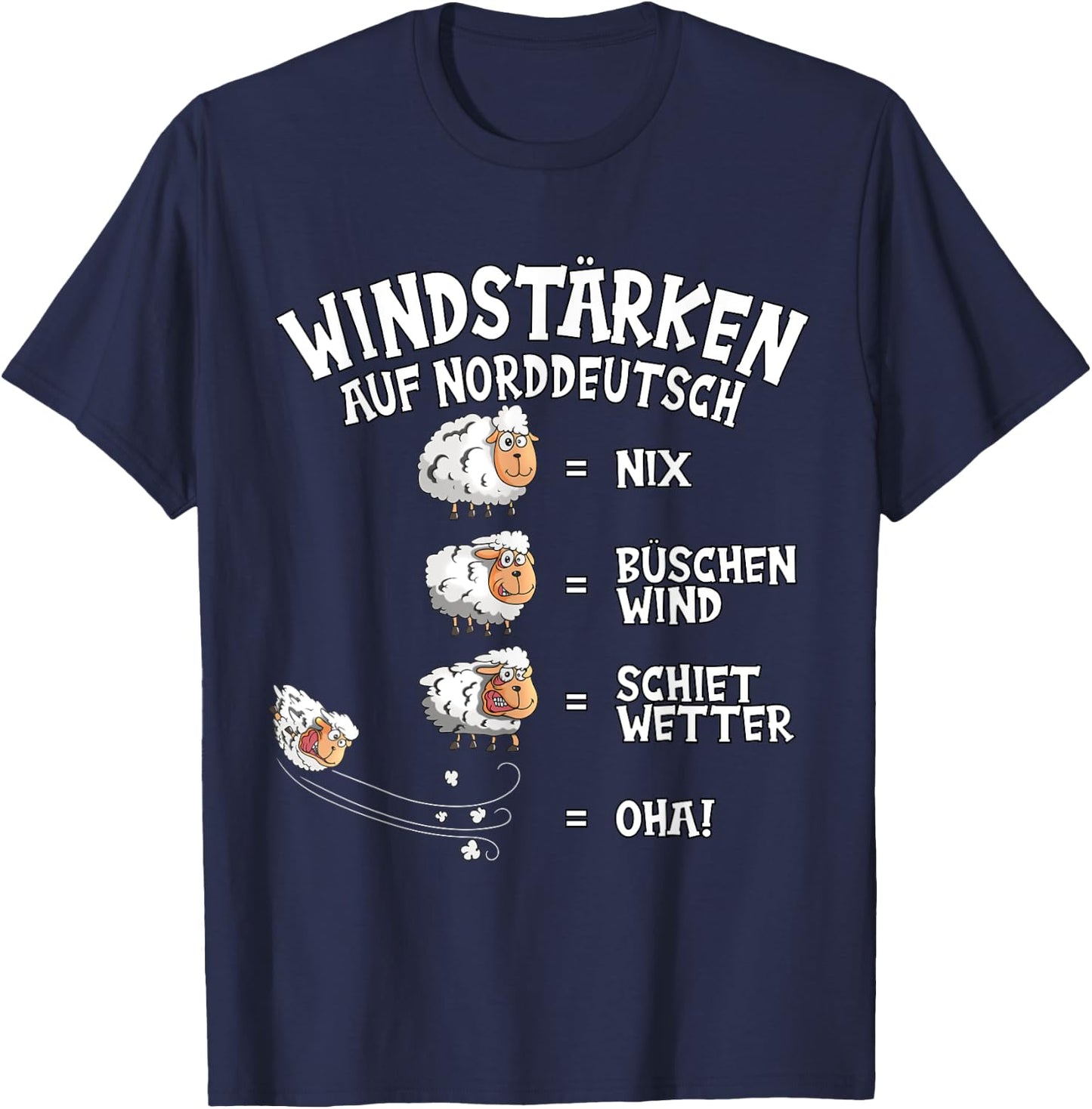 Wind Force in North German Sheep Nix Büschen Shiet Weather , black T-Shirt - T-Shirt | Navy