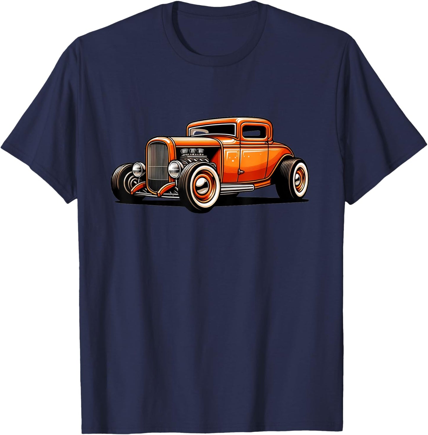 Classic Hot Rod Retro Vintage Custom Hotrod Car Illustration T-Shirt - T-Shirt | Navy