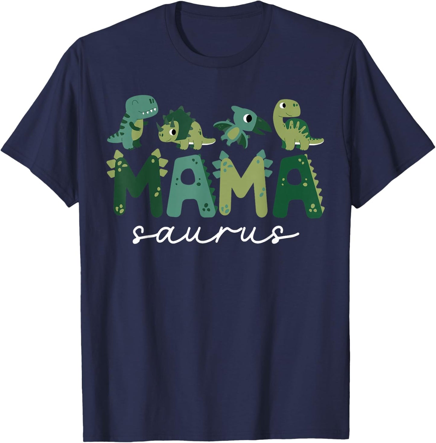 Mama Saurus Mom Dinosaur Three Rex Birthday Boy Girl Family T-Shirt - T-Shirt | Navy