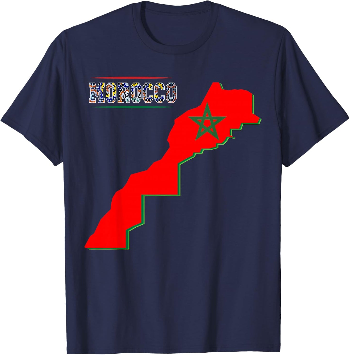 Morocco Map Flag Shirt Retro Moroccan Flag Morocco Men Women T-Shirt - T-Shirt | Navy