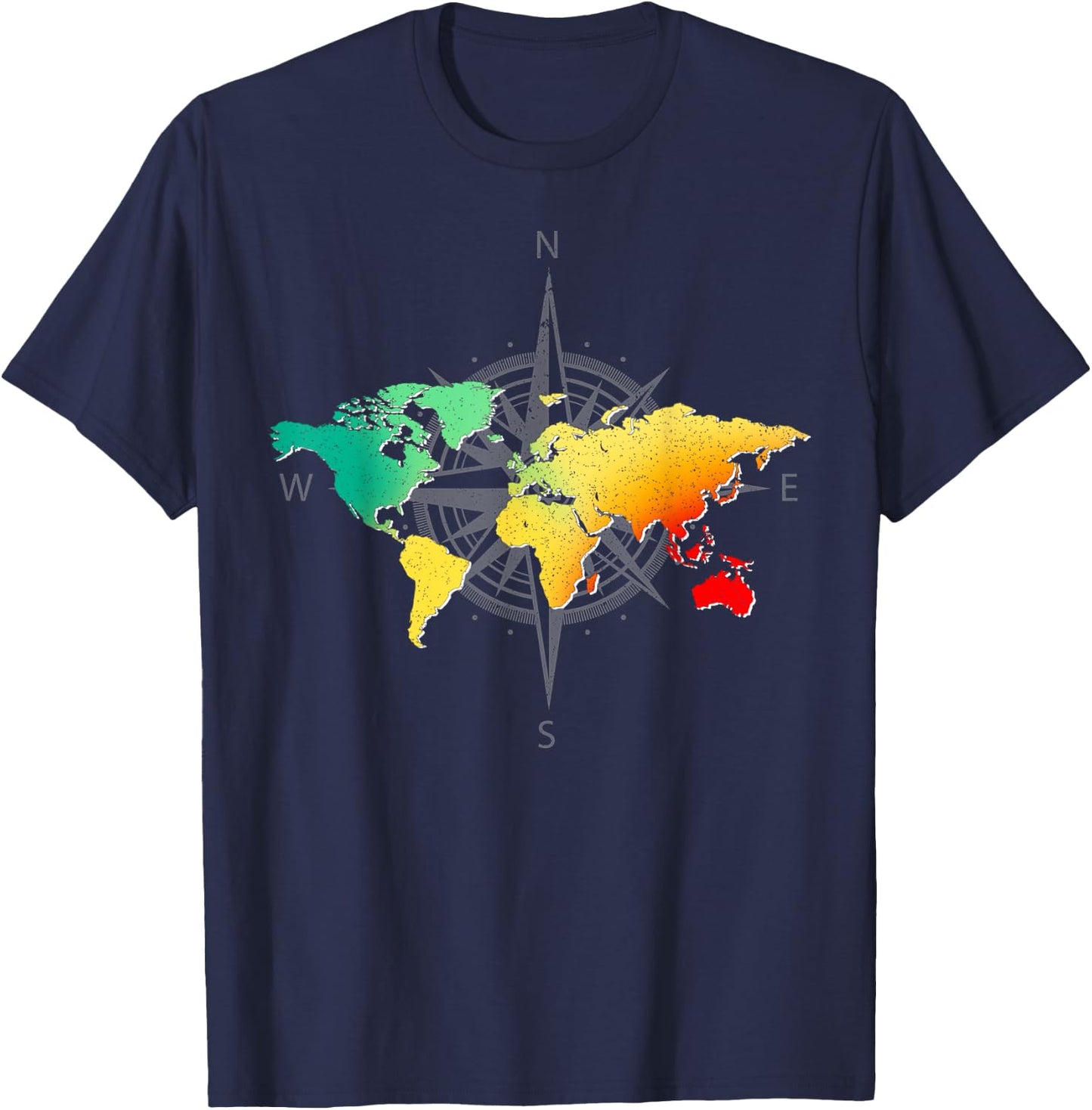 Compass Globe World Travel Colourful World Map, black, s T-Shirt - T-Shirt | Navy