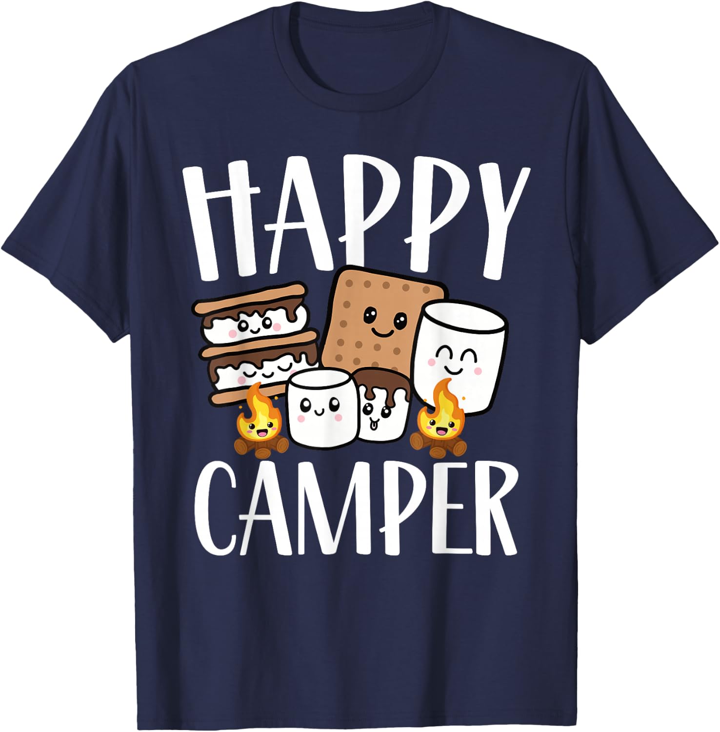 Kawaii Smore Happy Camper Camping Crew Trip Campfire Squad T-Shirt - T-Shirt | Navy
