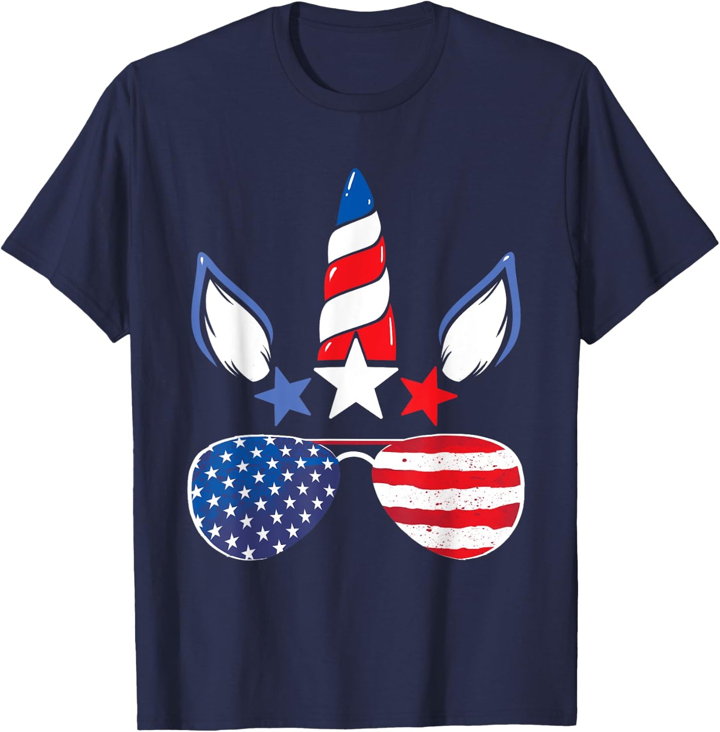 Unicorn 4th of July Girls Kids Women American Flag T-Shirt - T-Shirt | Navy