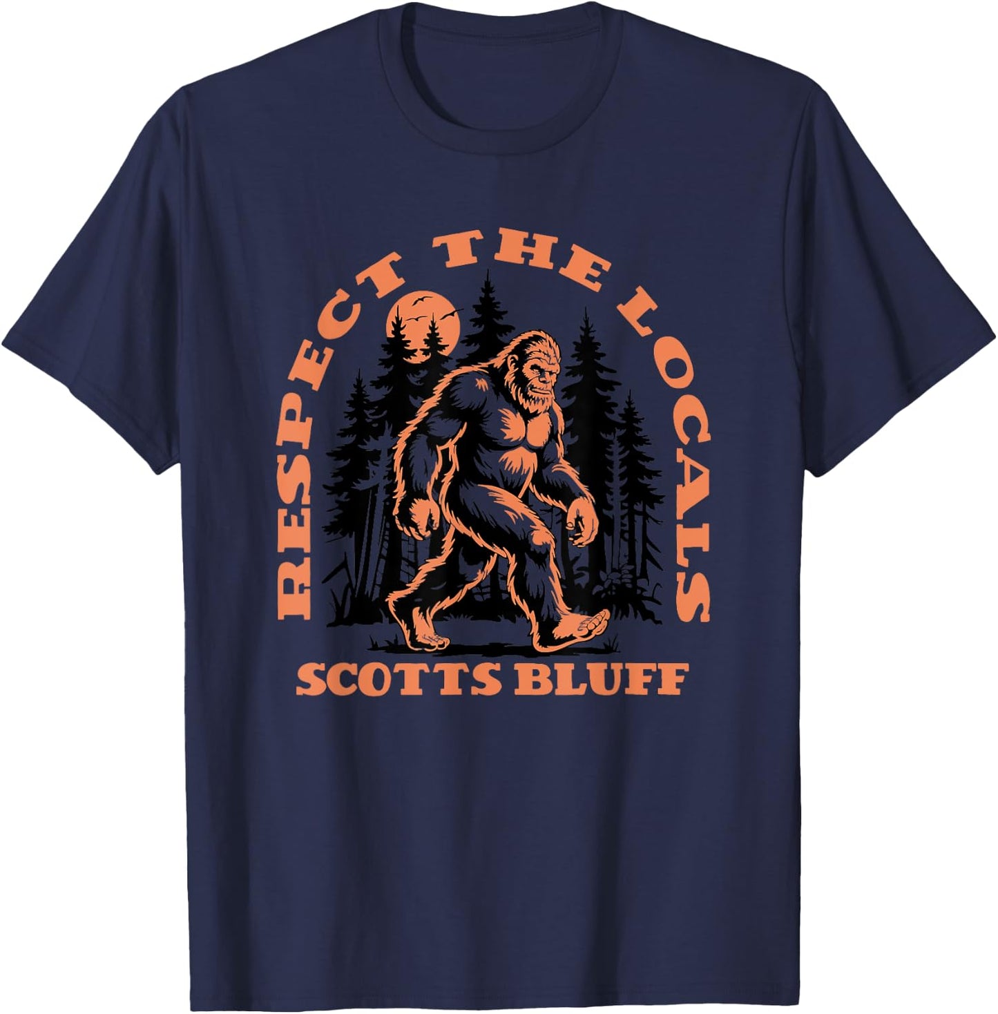 Scotts Bluff Bigfoot Respect the Locals Retro Sasquatch T-Shirt - T-Shirt | Navy