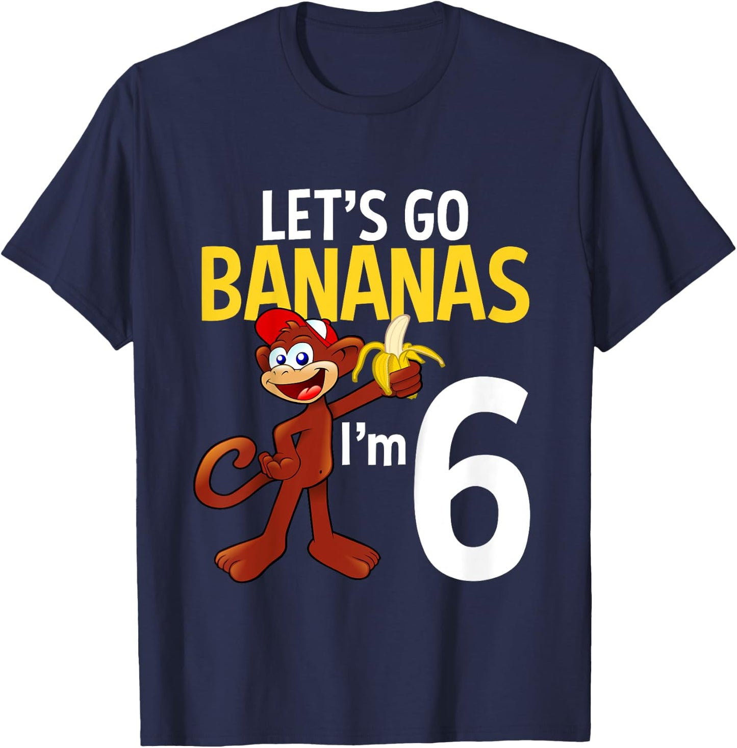 6 Year Old Monkey Birthday Party Zoo Animal Theme 6th Gift T-Shirt - T-Shirt | Navy