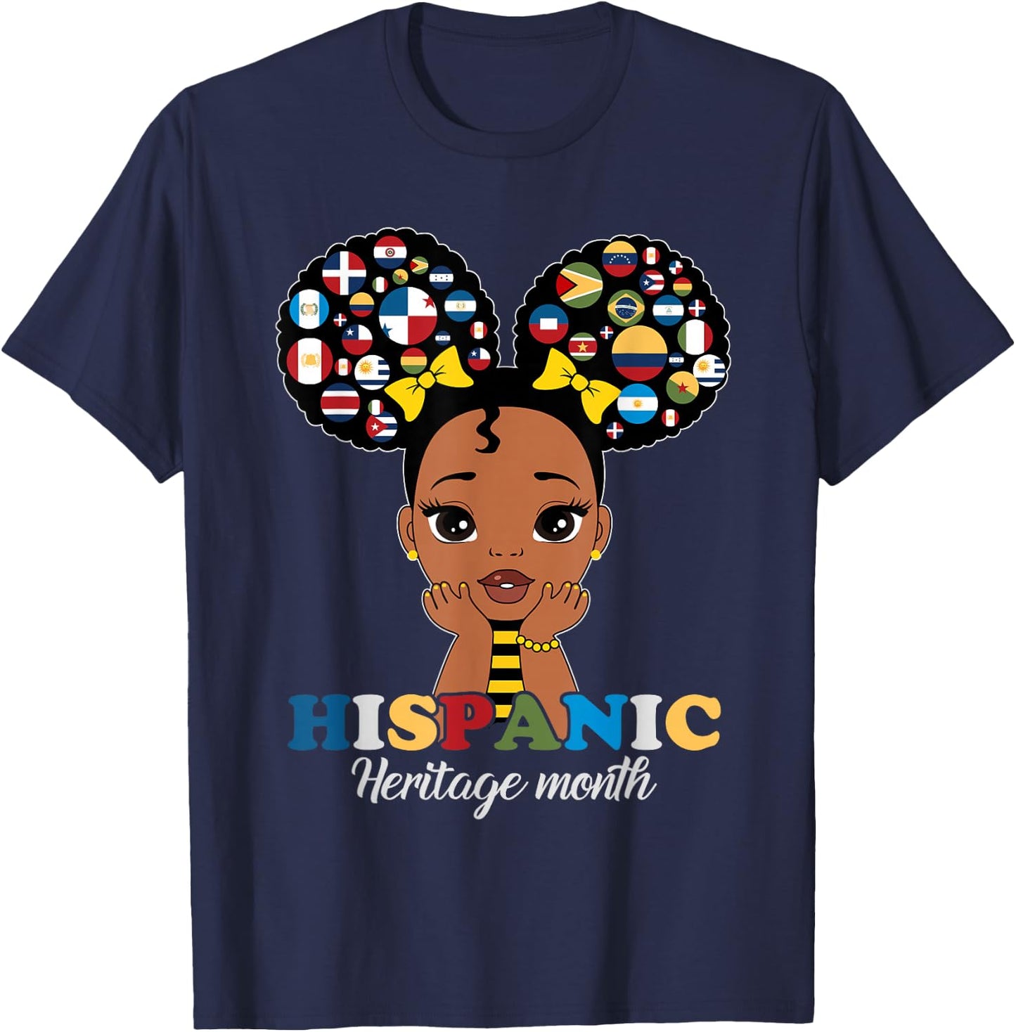 Girls Hispanic Heritage Month Latino Countries Flags Kids T-Shirt - T-Shirt | Navy